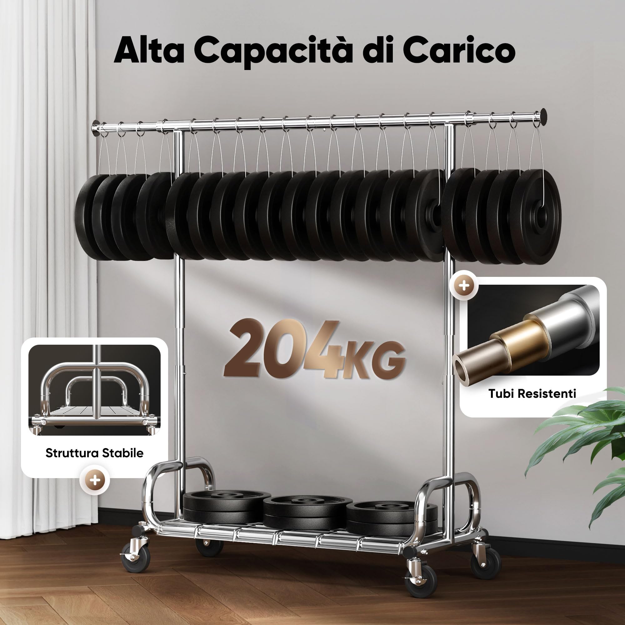 HOKEEPER Appendiabiti da Terra Resistente con Copertura Antipolvere, Barra Estensibile e Altezza Regolabile con Ruote Bloccabili, Salvaspazio per Camera da Letto, Appartamento Piccolo, Lavandería | Terra Resistente 204kg, con Ruote Bloccabili, Salvaspazio