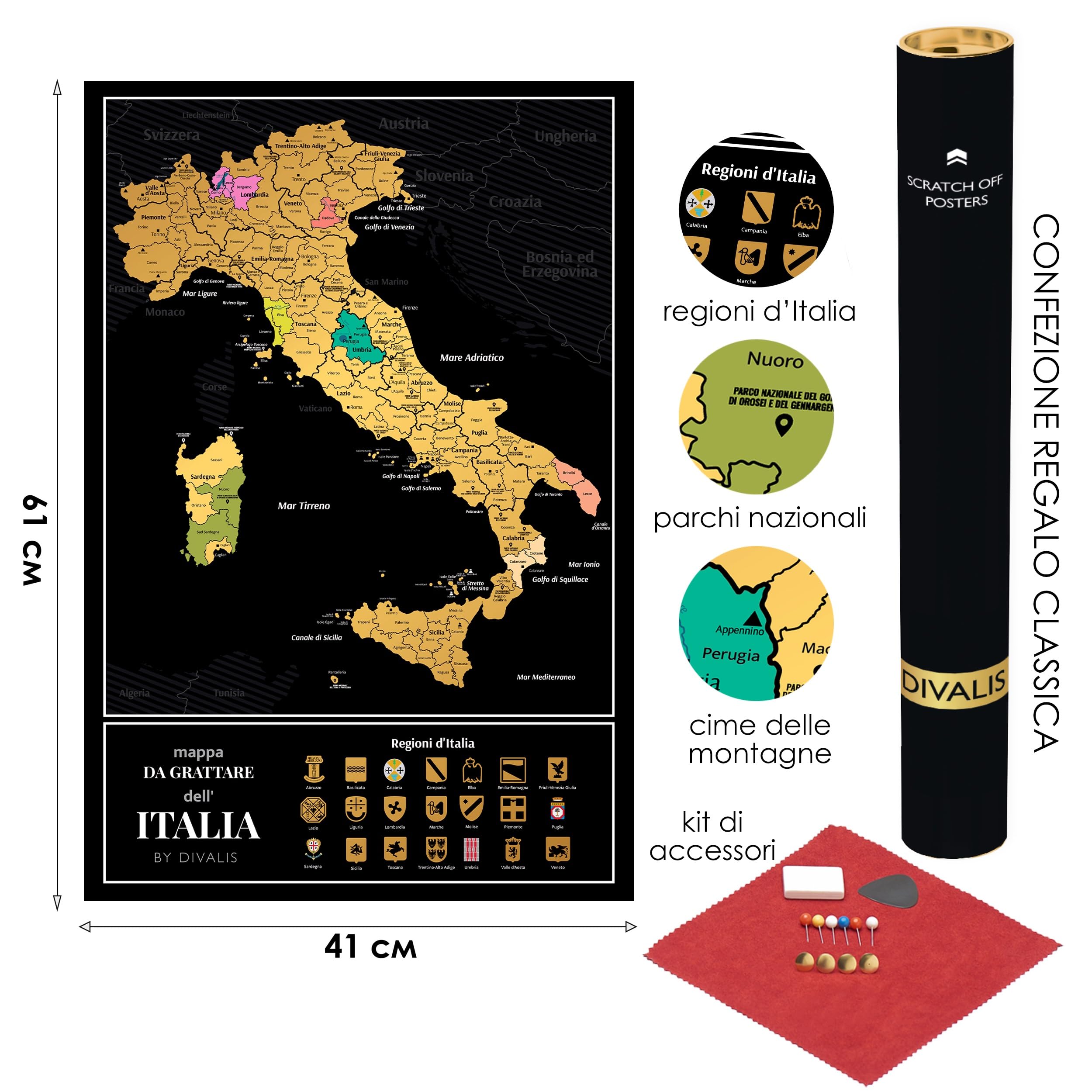 Divalis Mapa zdrapka Włochy - Duża mapa zdrapka Włochy - Scratch off Italy Map - Scratchable Poster