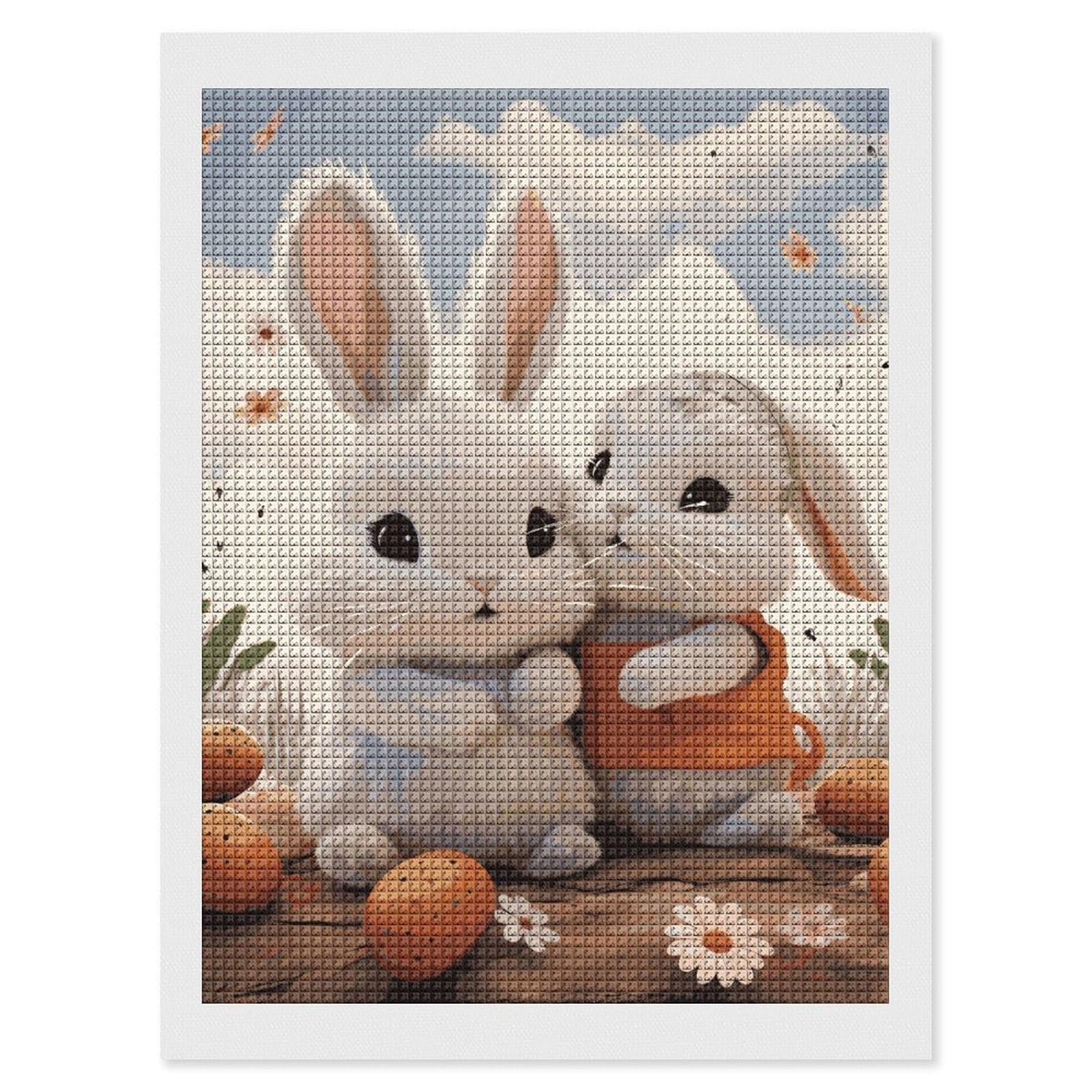 Bunny Hug Diamond Art Kits for Adults, DIY 5D Diamonds Painting Kits for Beginner, Round Full Drill Diamond Dots Painting, 12"x16" Diamonds Pictures Gem Art and Crafts Wall Decor