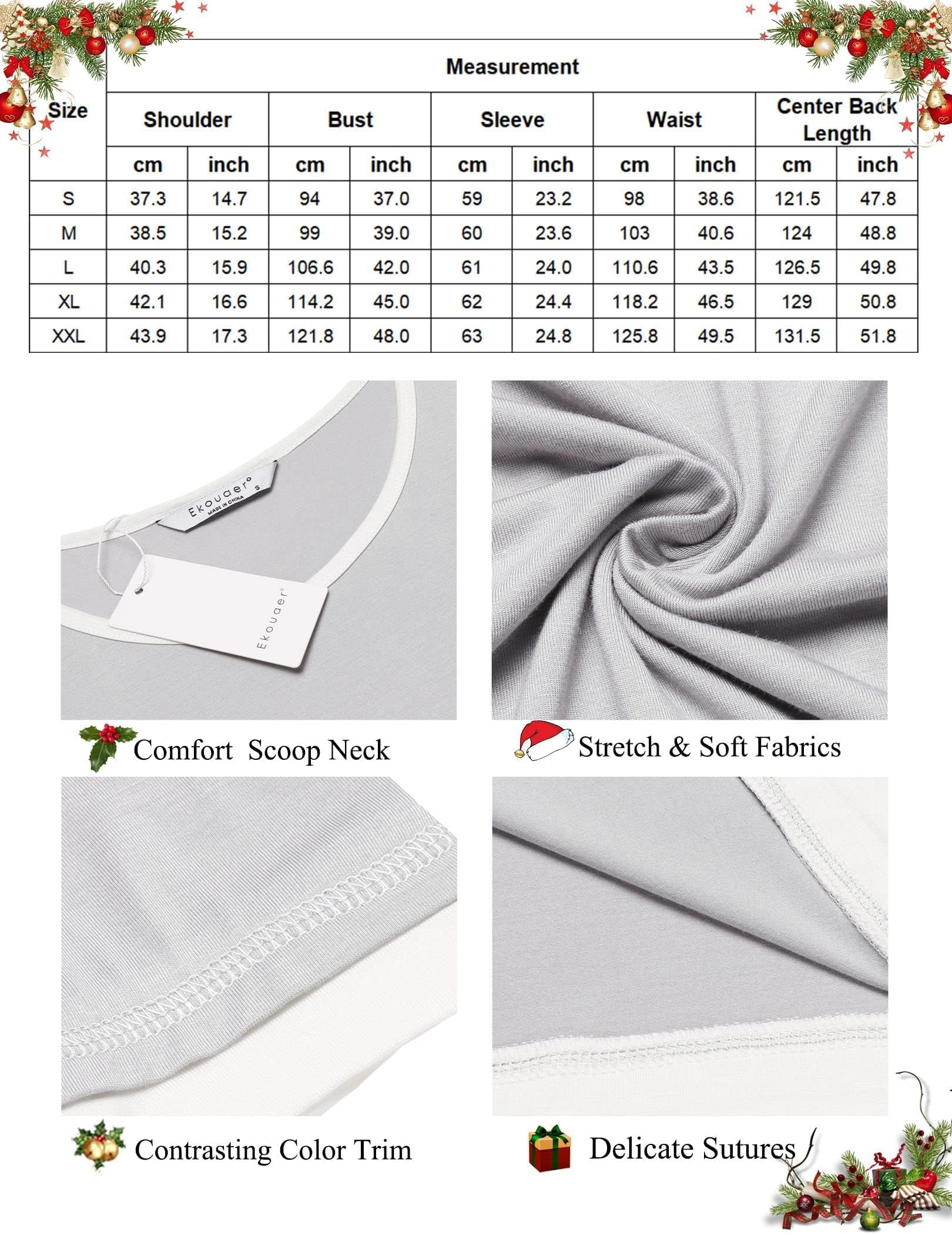 Ekouaer Camicia da Notte Donna Manica Lunga Girocollo Lungo da Notte Invernale Pigiama Comodo Ampio Sexy Camicie Tinta Unita Abbigliamentoda Casa S-XXL
