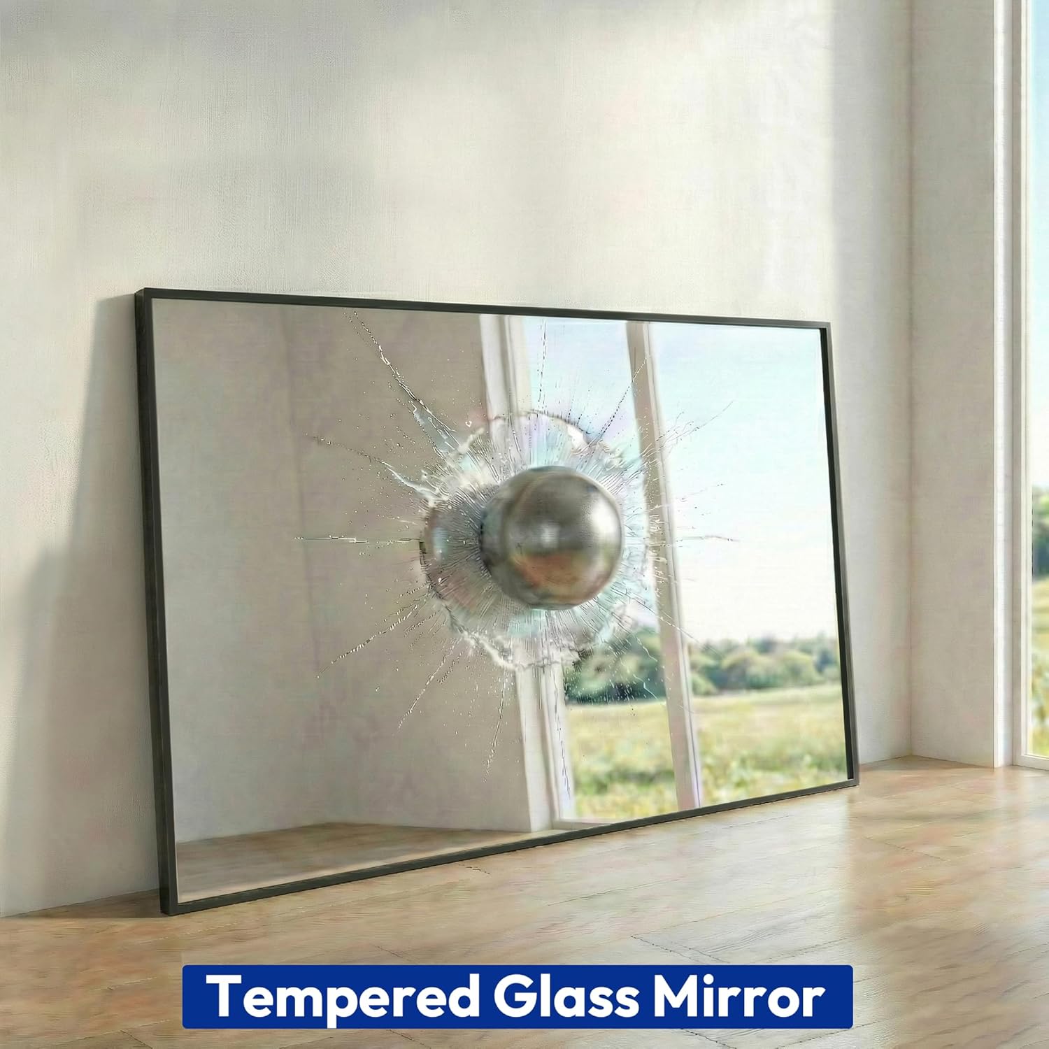 30" x 48" Matte Black Wall Mirror, 48" x 30" Large Metal Framed Landscape Decor, Horizontal Bathroom Mirror for Wide Vanity & Dining Room