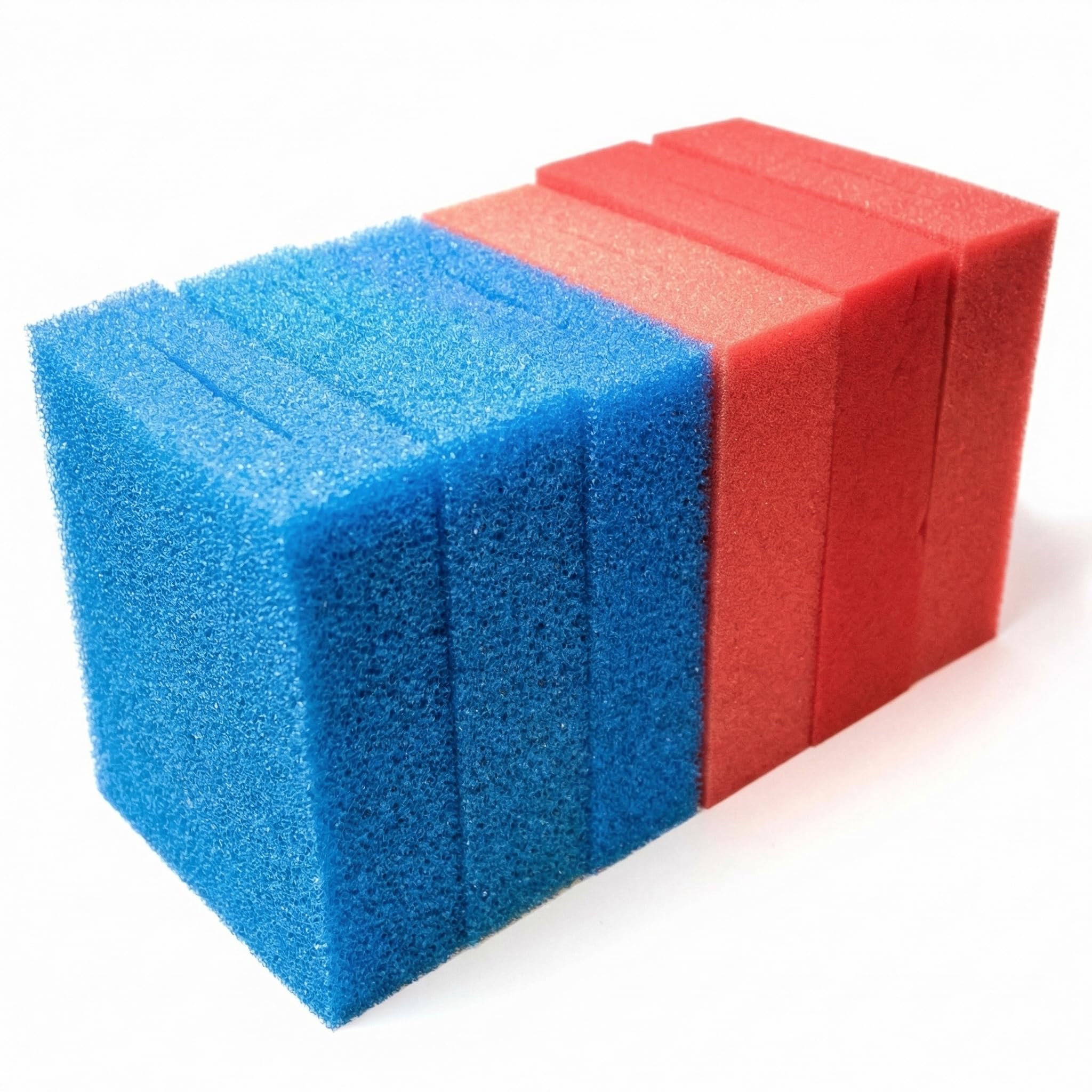 Pondlife Filterschwamm Teichfilter 6er-Set, kompatibel mit Oase BioTec 10, 25 x 25 x 8 cm, Filterschaum geschlitzt, 3X Blau grob 10 ppi + 3X Rot fein 30 ppi, Ersatz-Filterschwämme Gartenteich