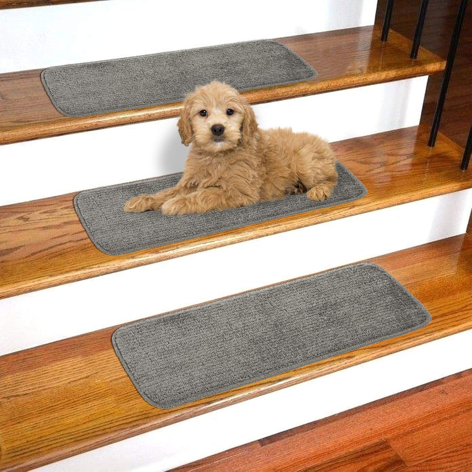 Sweet Home Stores Soft Rubberback Stair Treads, 9" x 31" Pack of 14, Grey