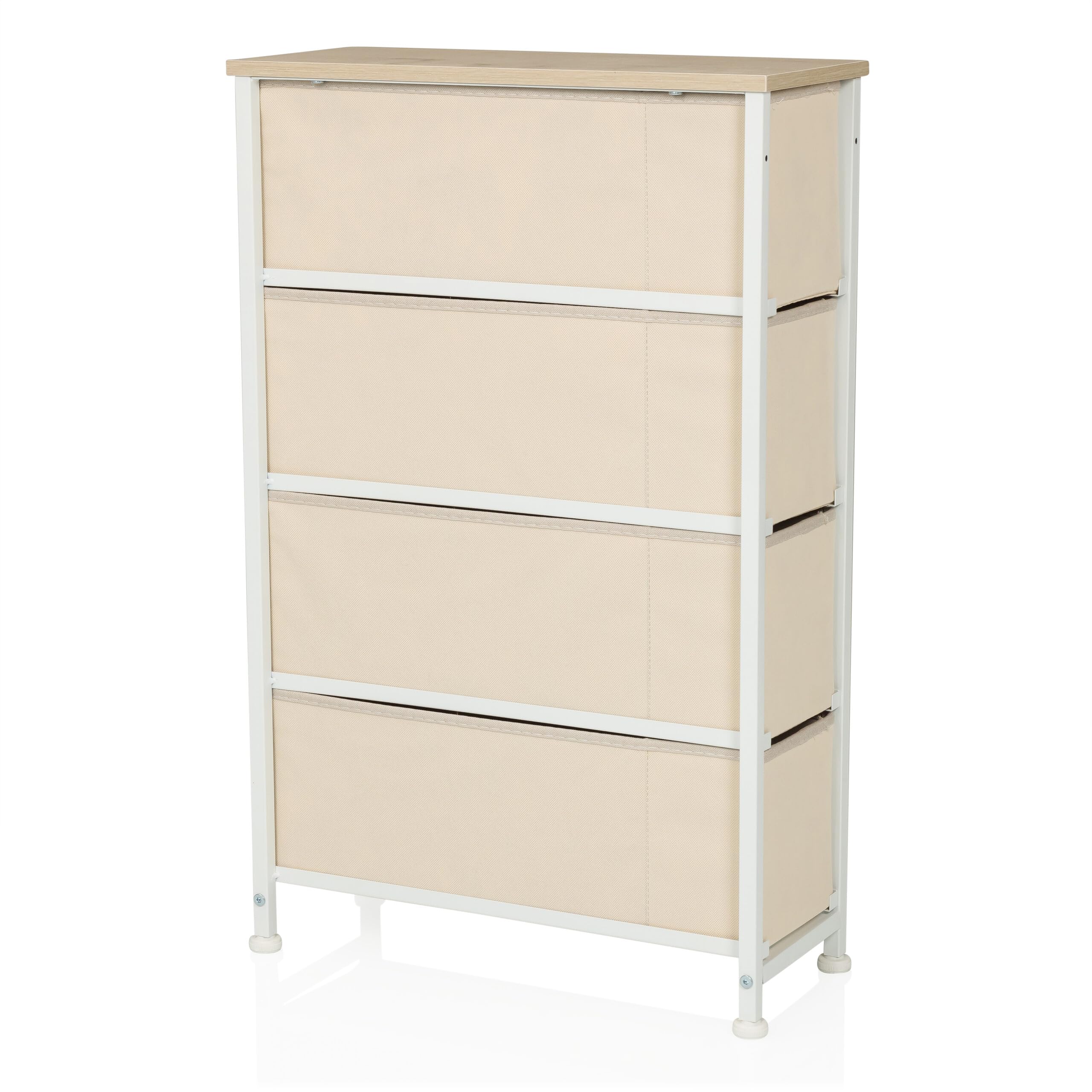 Commode avec 4 tiroirs en Tissu FOLDRESS S 20x48x76 cm Commode à tiroirs Organiseur, Pieds réglables en Hauteur, Structure métallique, Beige