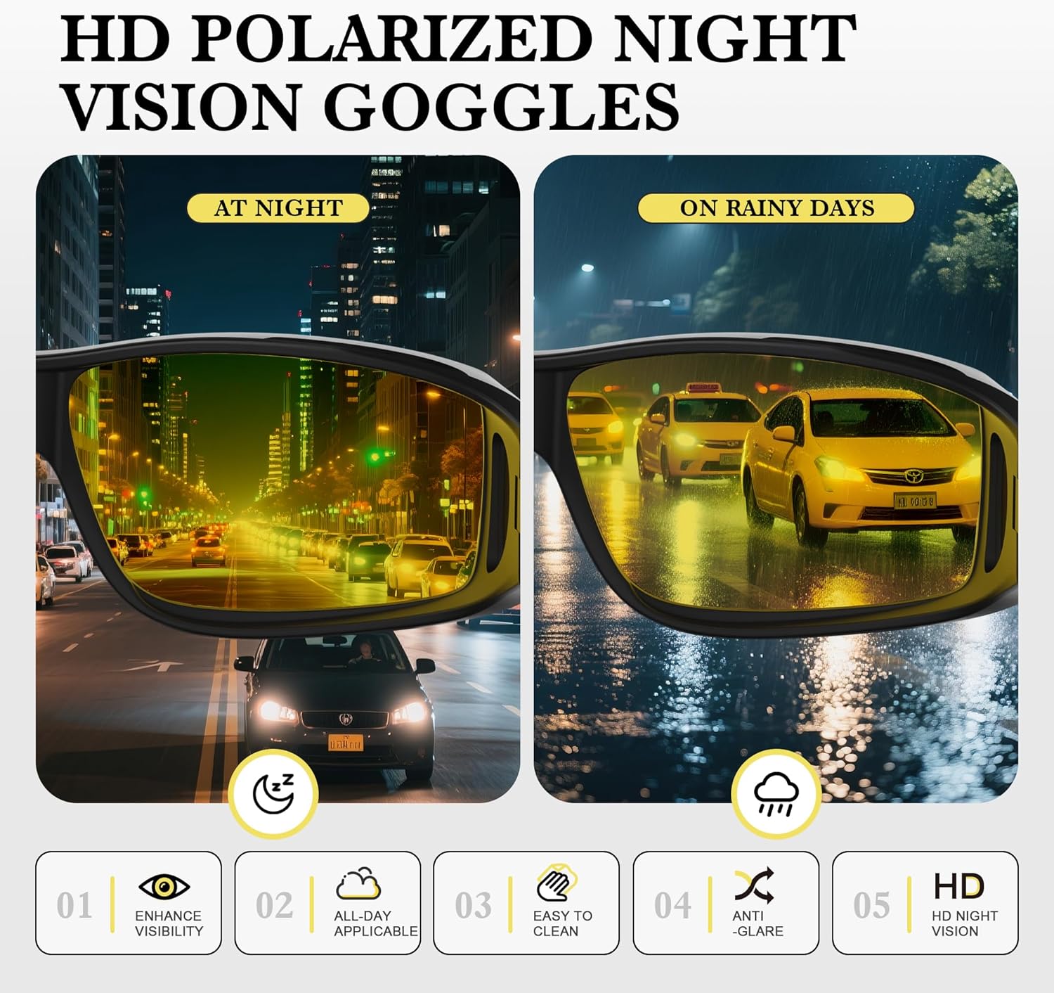 Night Vision Glasses Wrap-Around for Men Women,Fit Over Glasses,UV Polarized Night Driving Glasses with HD Lens - Image 6