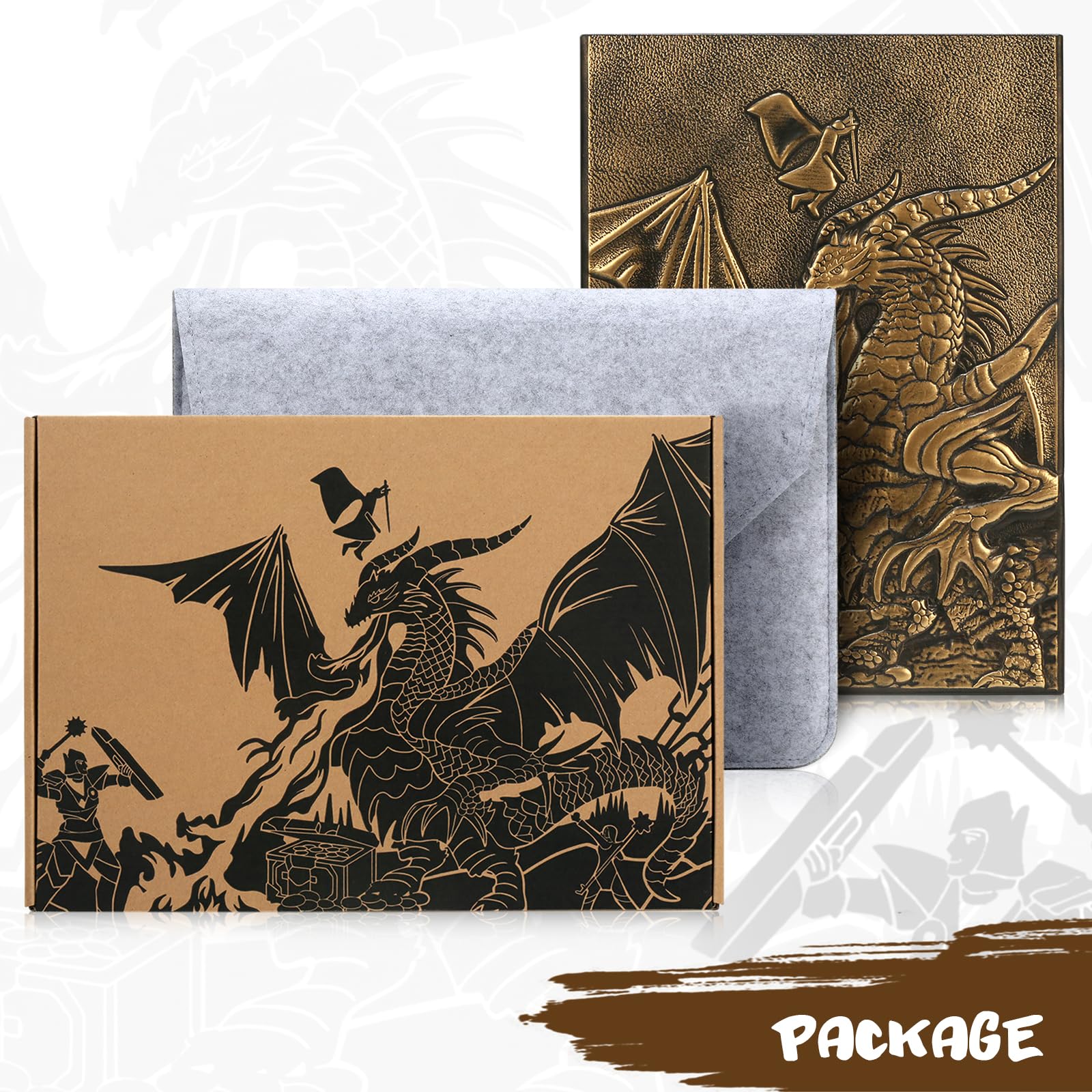DND Dungeons - Pantalla maestra de piel sintética en relieve 3D, cuatro paneles con bolsillos para juego de mesa DND Dungeons and Dragon (latón)