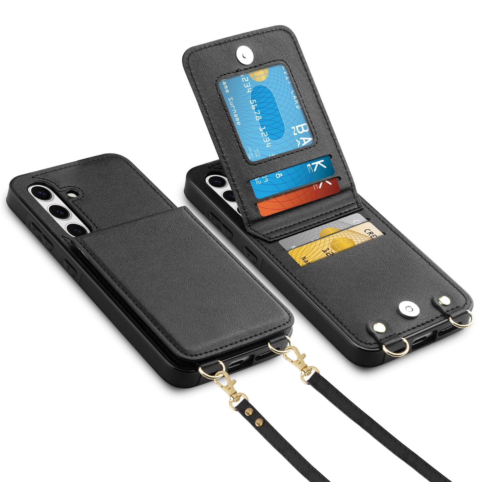 Vofolen for Samsung Galaxy S24 Plus Wallet Case with Card Holder Crossbody Lanyard Strap Leather Case with Magnetic Clasp Kickstand for Women