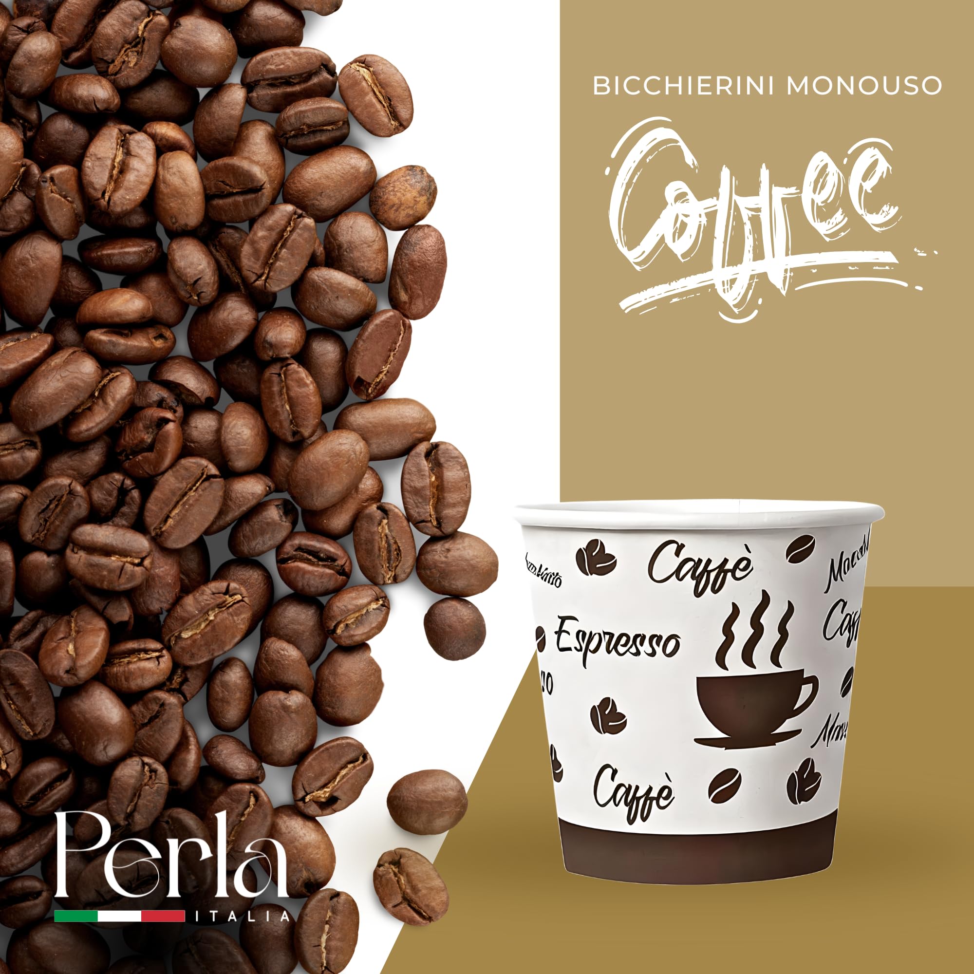 Perla - 500 Bicchierini Caffe Carta 75ml - Bicchieri Caffè Monouso Biodegradabili - Bicchierini da Caffè Usa e Getta Ecosostenibili per Bevande Calde