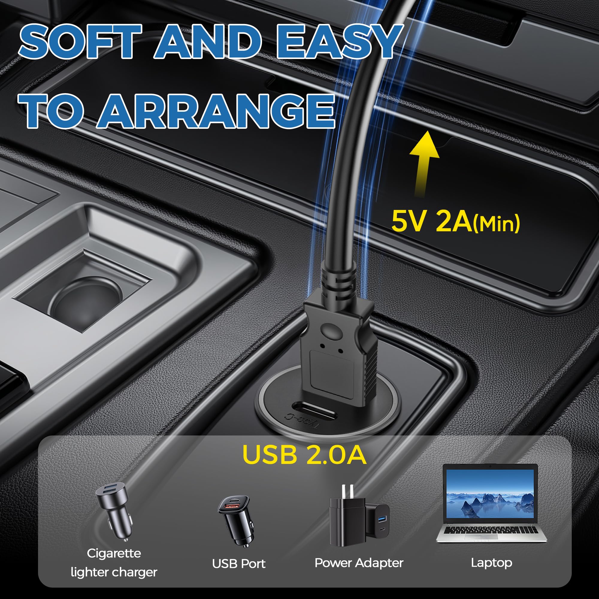 Cable de cámara de salpicadero USB C para cámara de salpicadero, adaptador de ángulo de 90 grados tipo C, cable de alimentación para cámara de salpicadero con anillo de ferrita, cable de carga para