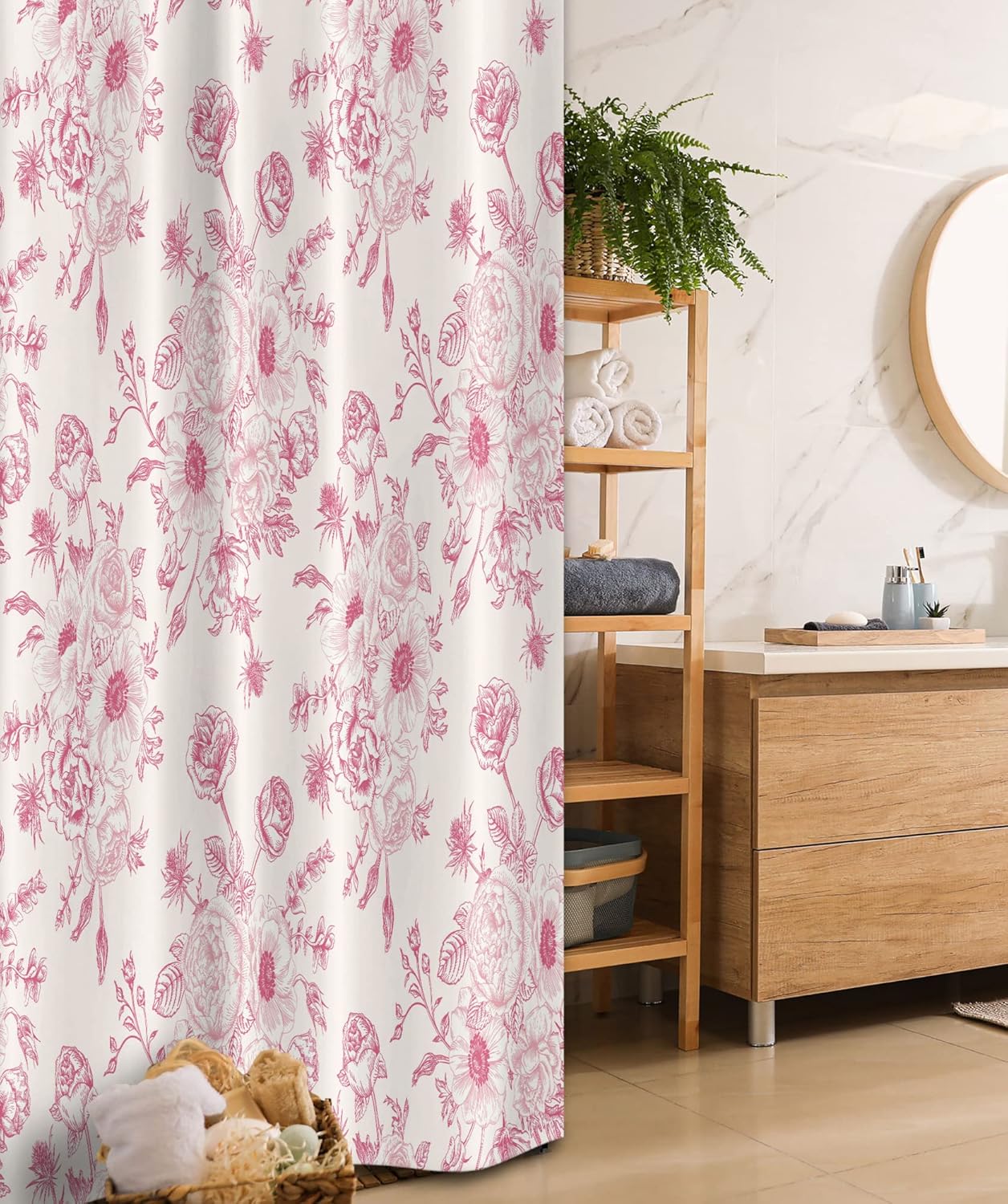 Ambesonne Floral Stall Shower Curtain, Romantic Rose Flower Bouquet Blooms in Soft Pastel Tones Botanical Rococo Design, Fabric Bathroom Decor Set with Hooks, 36" W x 72" L, Pink