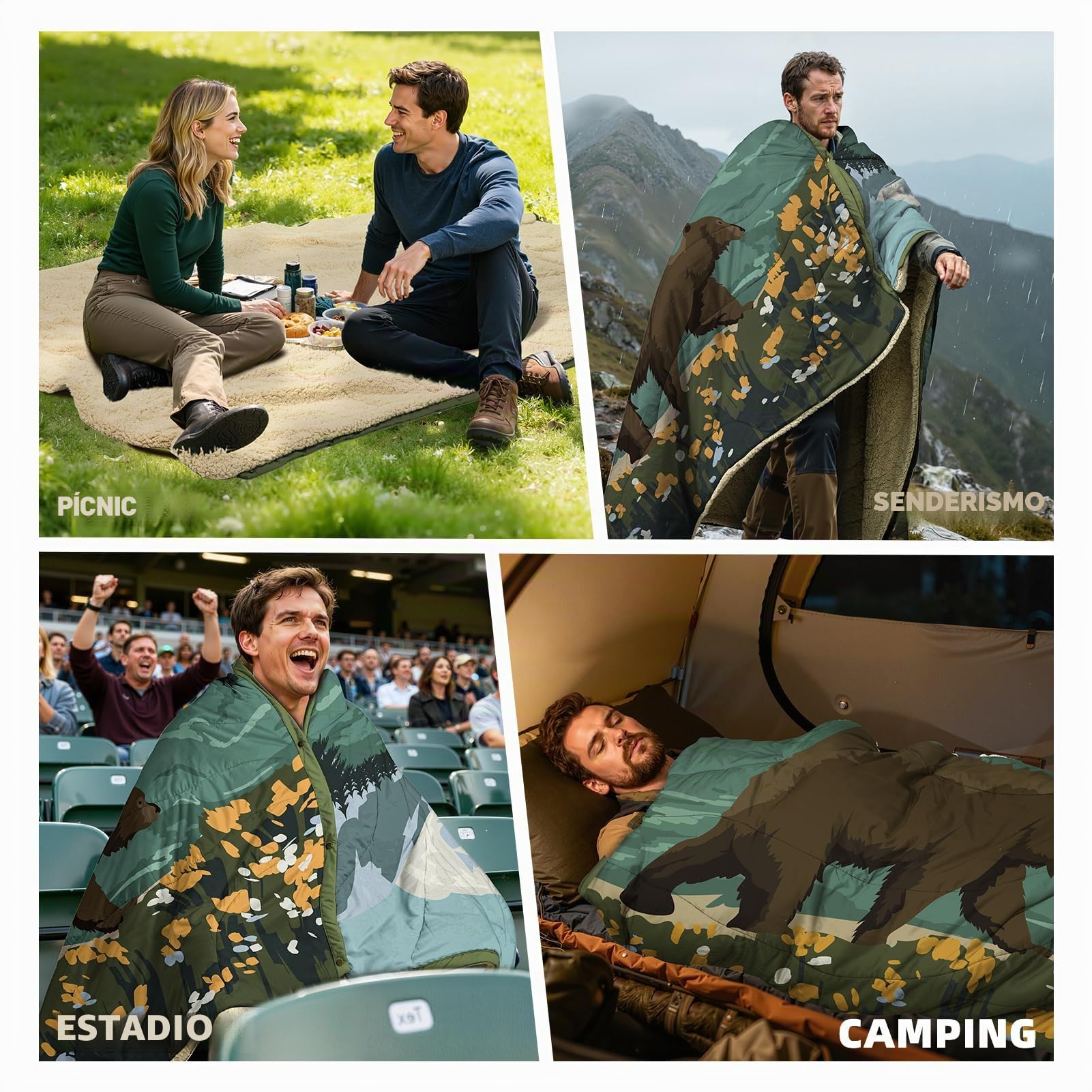 Manta Camper Manta de Camping Plegable, para Fiesta Al Aire Libre, Playa, Picnic, Camping, Viaje, Parque, Jardín, MontañA, ExcursióN Familiar 78" X 56"
