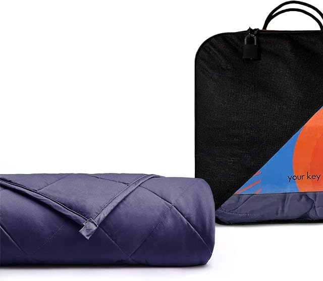 Security Blankets. Weighted Blanket Sleep Therapy Aid, Size L Navy Blue for 60-90kg Users, Compatible with Easy-Wash Cover (6.8)