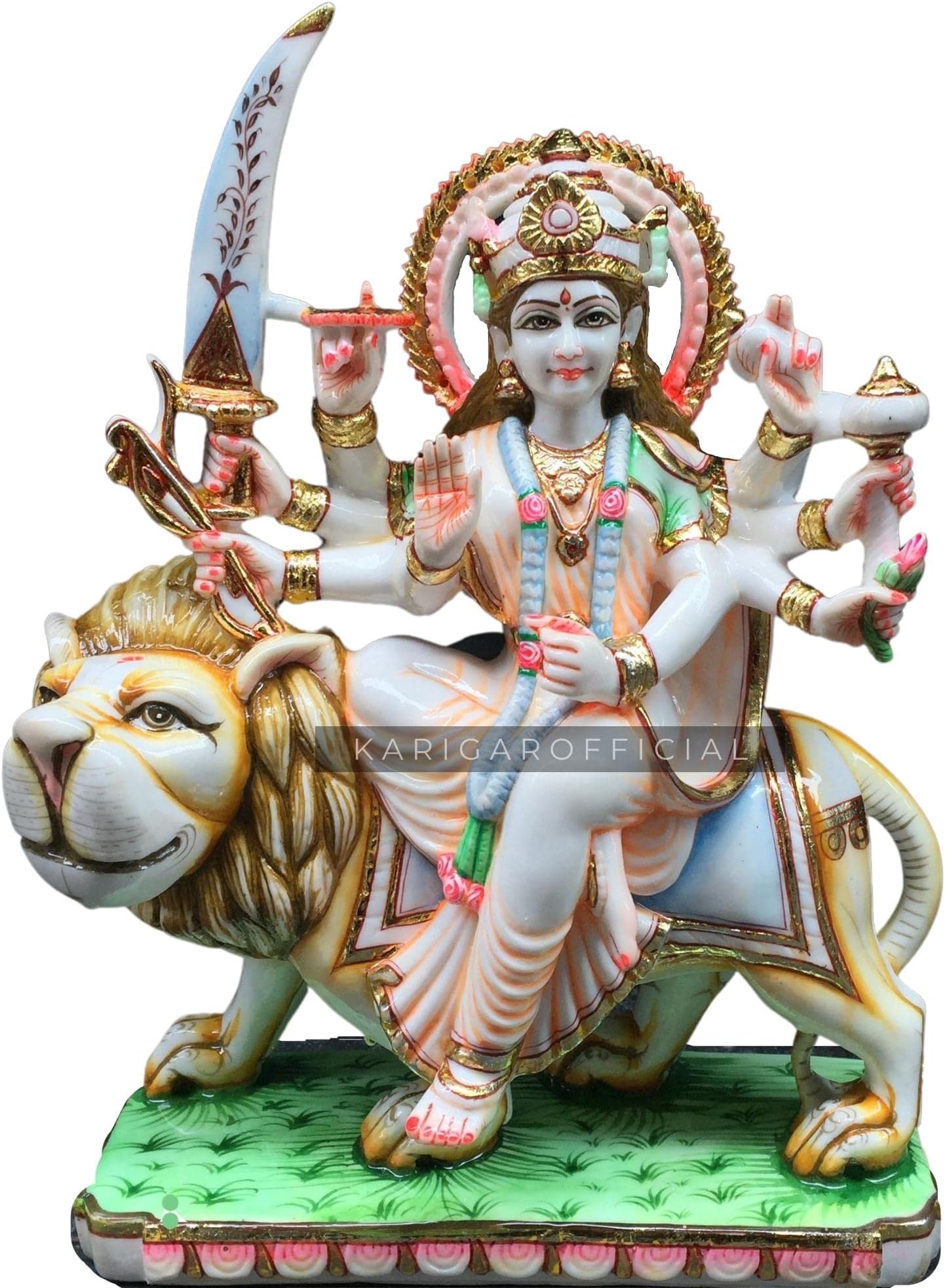 Durga Statue Murti Large 12 inches Marble Murti Calm Maa Durga Sitting on Lion Figurine Hindu Goddess of Strength Amba Statue for Navratri Puja Maa Sherawali Adi Shakti Idol Indian Home Temple Decor