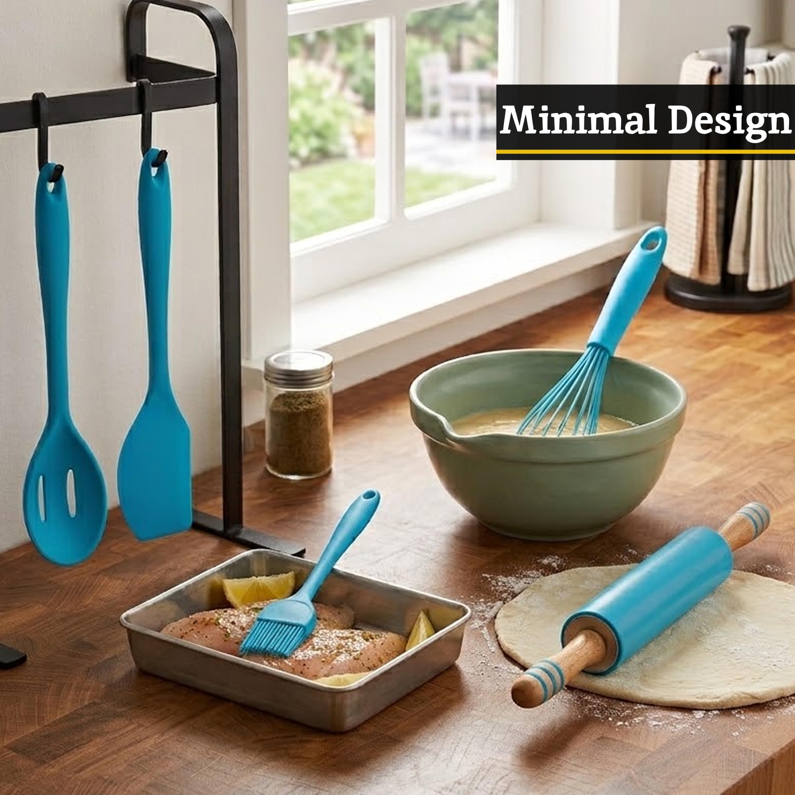 Premier Housewares - Juego de utensilios de cocina de silicona azul, 5 piezas