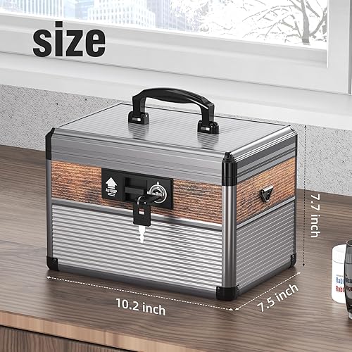 Miniatura 2 de Glosen Caja de bloqueo de medicina, caja de medicina con bloqueo, cajas de seguridad Negro mediano 12 x 7.68 x 7.87 pulgadas, caja fuerte para