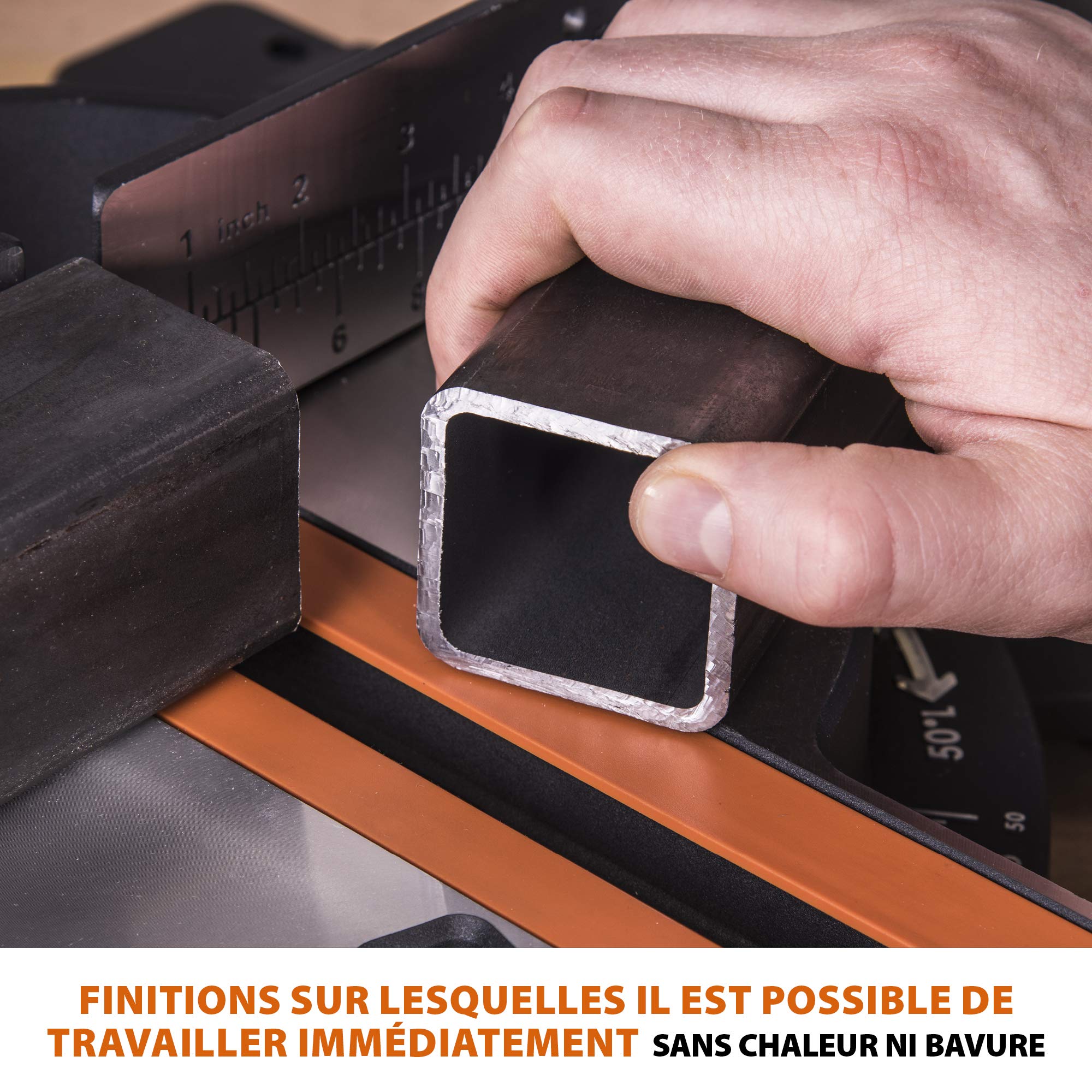 Evolution Power Tools Scie à Onglet Coulissante avec des Caractéristiques PLUS - 0-45˚ Biseau, 50-50˚ Onglet - Coupe Multi-Matériaux - Le Bois, Le Plastique, Le Métal Lame Incluse 255mm - R255SMS+