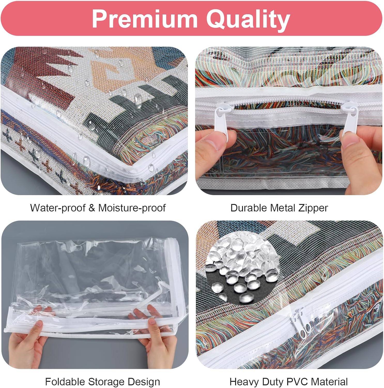 Kifmurase 6Pcs Clear Storage Bags, Plastic Blanket Storage with Zipper, Moving Bags, Closet Organizers for Comforter, Clothes, Blankets, Sweater, Bed Sheet, Bedding (15.7 x 13.8 x 3.9 Inch)
