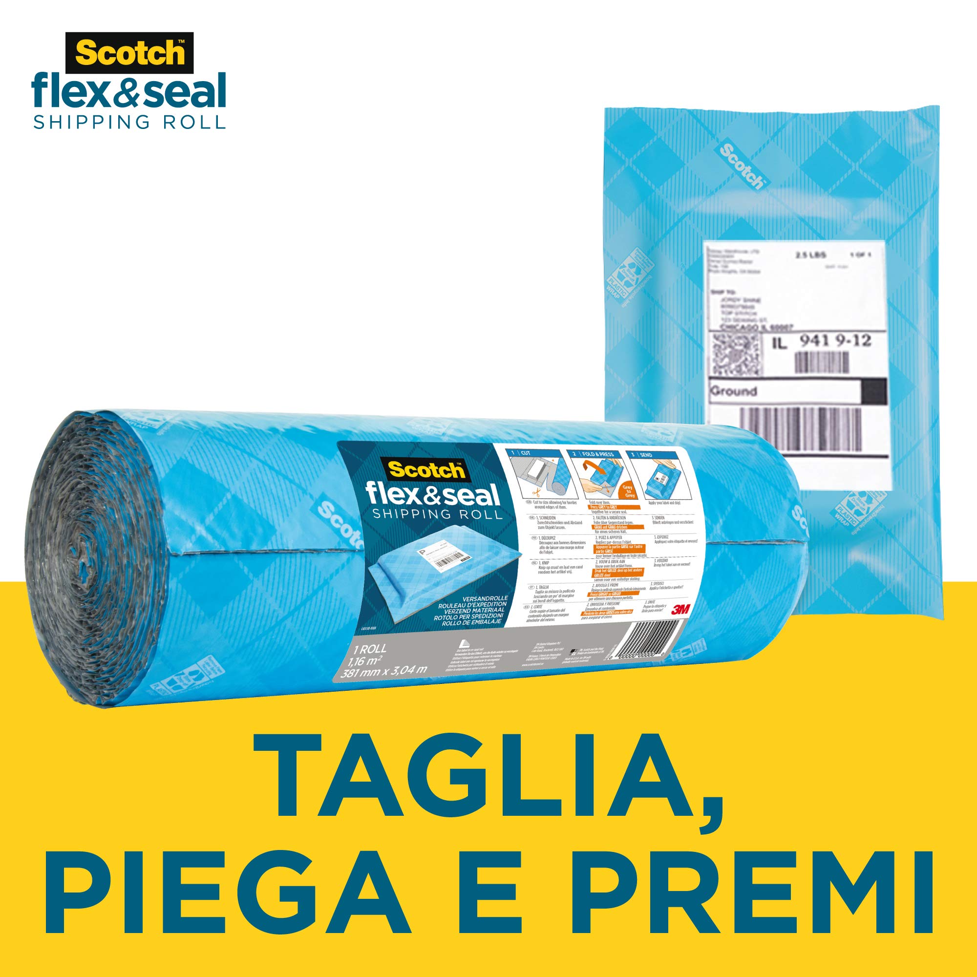 Scotch Flex & Seal Rotolo di Spedizione 38 cm x 6 m Imballaggio Alternativa a Poli Mailer