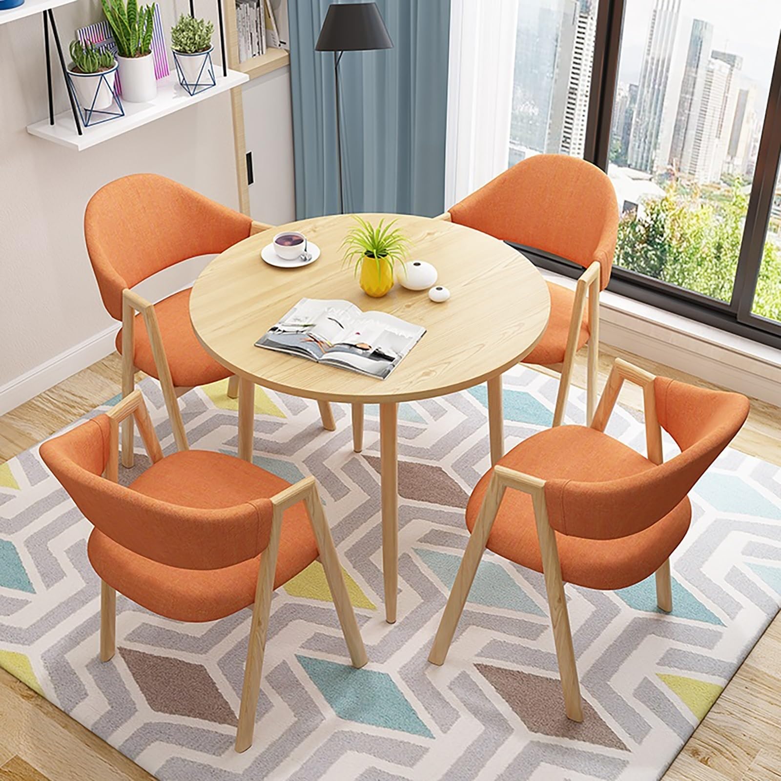 Round Dining Table Set with 4 Upholstered Chairs, 80cm Round Table for Cafe