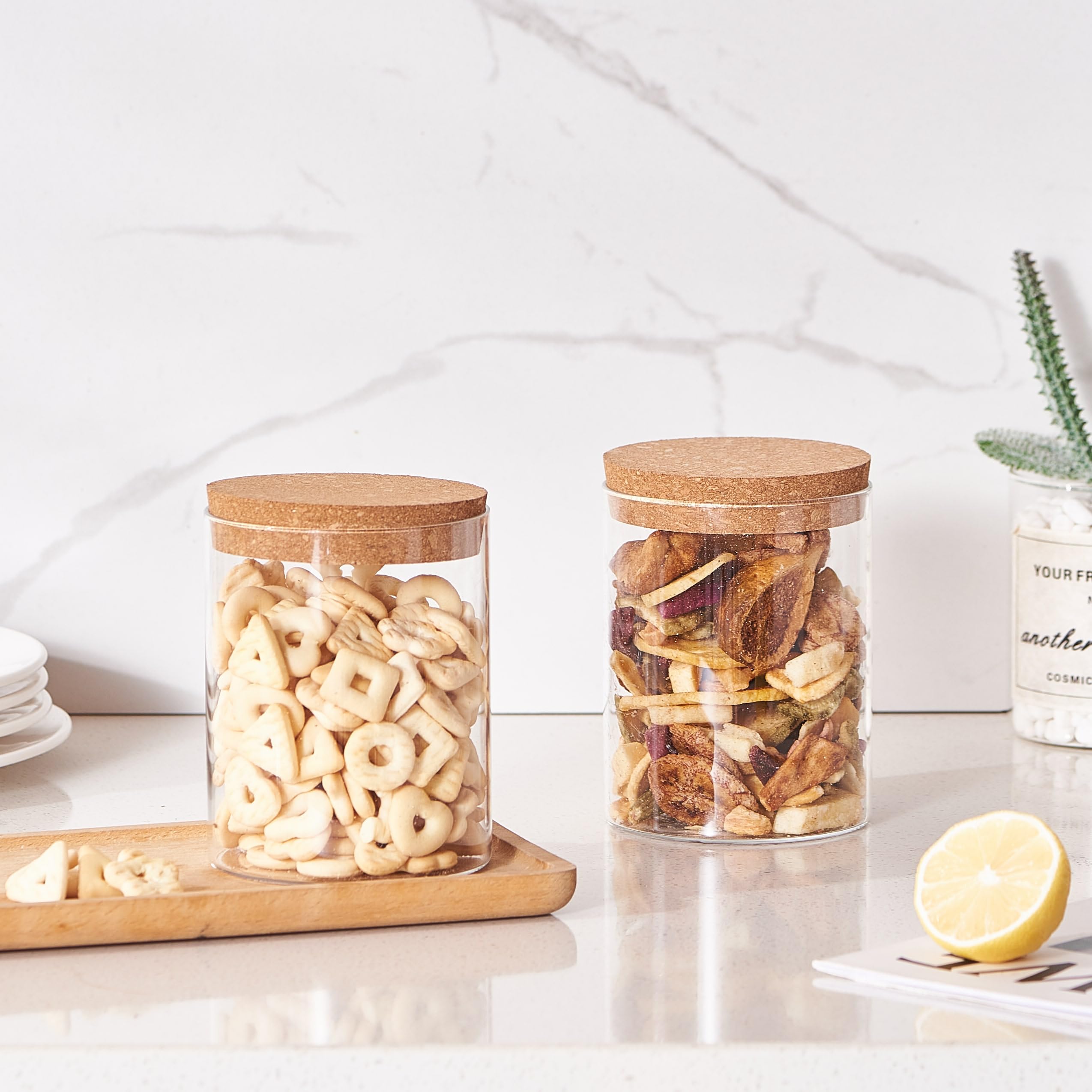 Ornami Clear Airtight Glass Pantry Storage Canister Jar With Cork Stopper Lid | Bpa-Free, Kitchen Storage Jar (1, 0.8L)