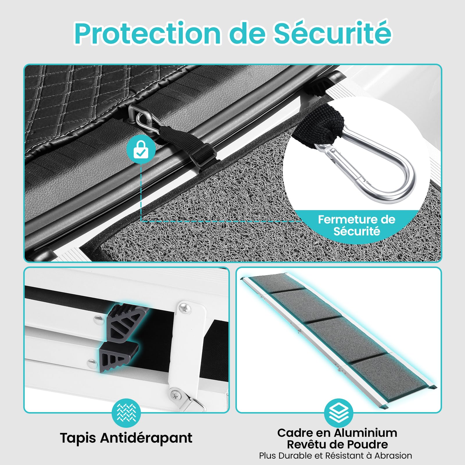 DAISTERN de BSWAY Rampe pour Chien Voiture Pliable 180cm x 50cm, Rampe d'Accès Escalier Extérieur avec Tapis Antidérapant, Cadre en Métal Aluminium Revêtu de Poudre Capacité de Charge jusqu'à 129KG