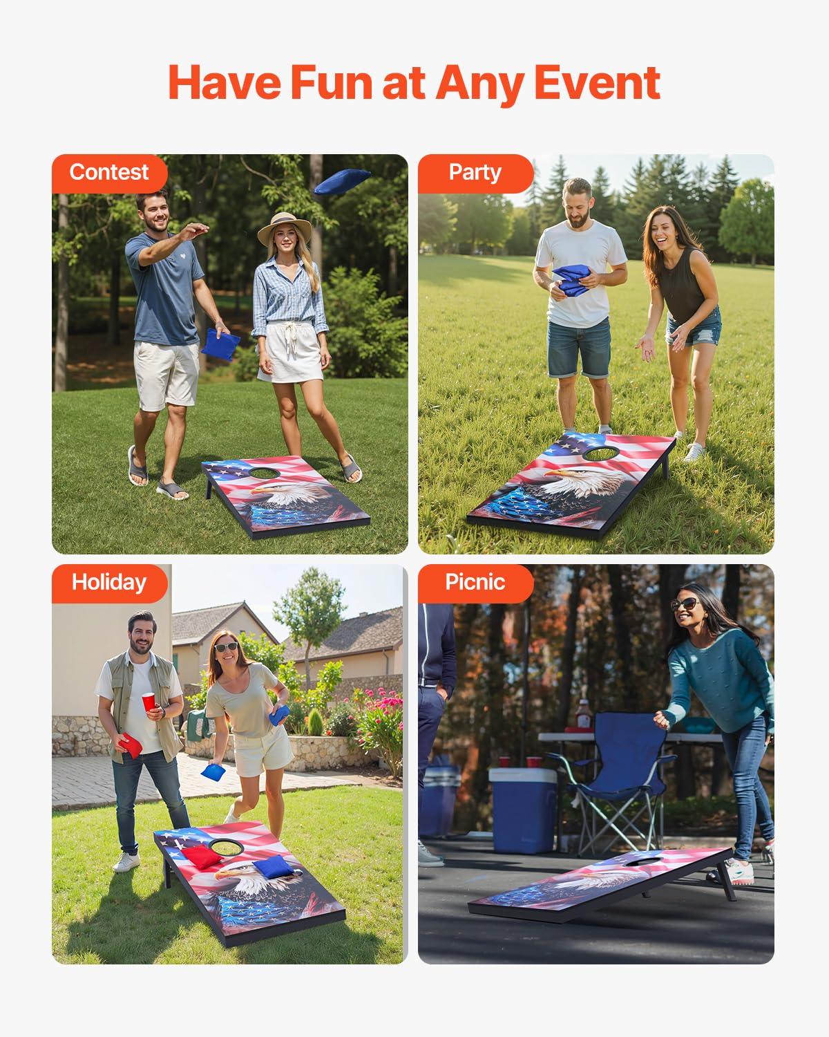 VEVOR Juego de Cornhole, Tablero de Lanzamiento Portátil de Madera MDF, Ideal para Adultos a Jugar en Interiores y Exteriores, con 8 Bolsas de Frijoles y Estuche de Transporte, 900 x 600 x 39 mm