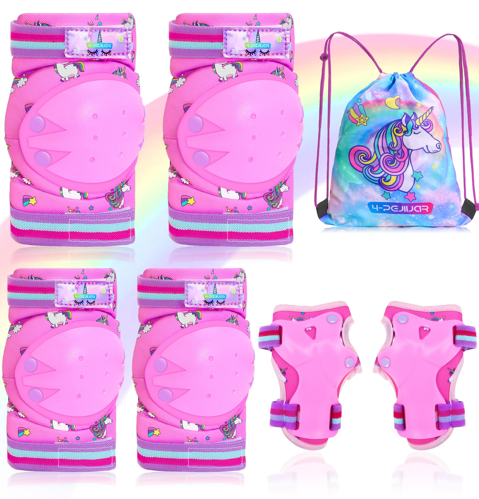 Unicornio Rodilleras Protección Patines Infantiles con Bolsa de Cordón para Patinaje Skateboard Bicicletas