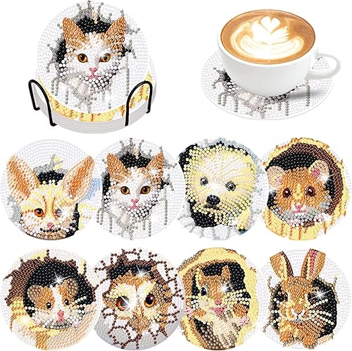 Denylo pro Juego de 8 posavasos con diseño de animales en 3D con soporte para manualidades, bonitos animales, posavasos antideslizantes para