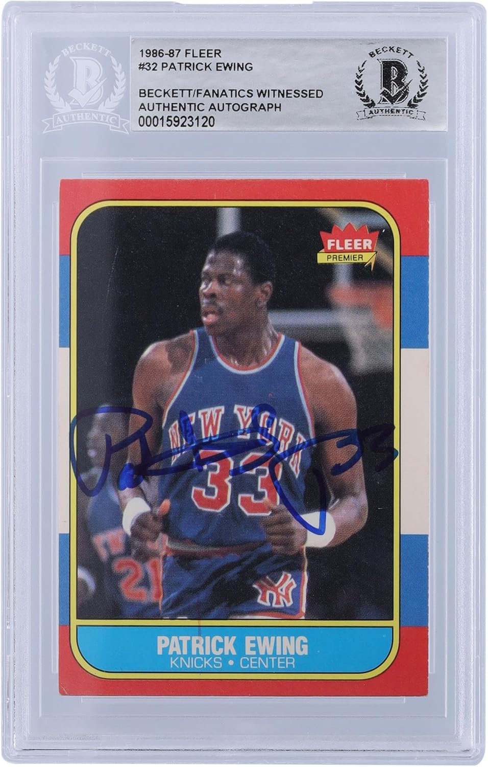 Patrick Ewing New York Knicks Autographed 1986 Fleer Series 1#32 Beckett Fanatics Witnessed Authenticated Rookie Card - Sports Memorabilia