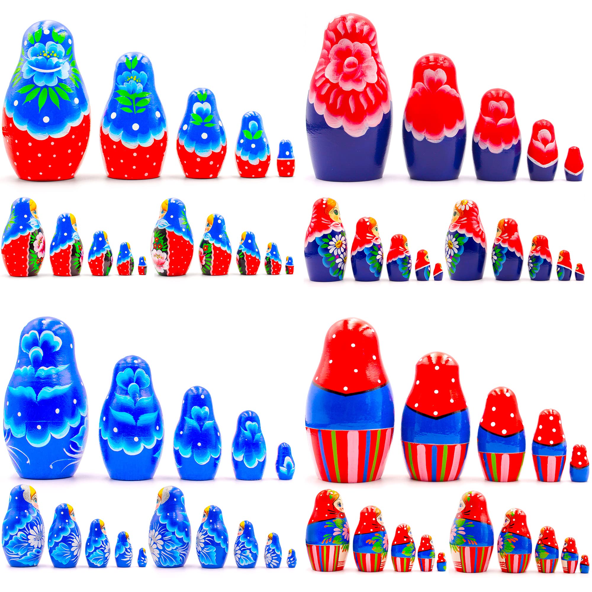 Lot of 20 pcs of Classic Nesting Dolls with Flower Decorations - Russian Do＿並行輸入品