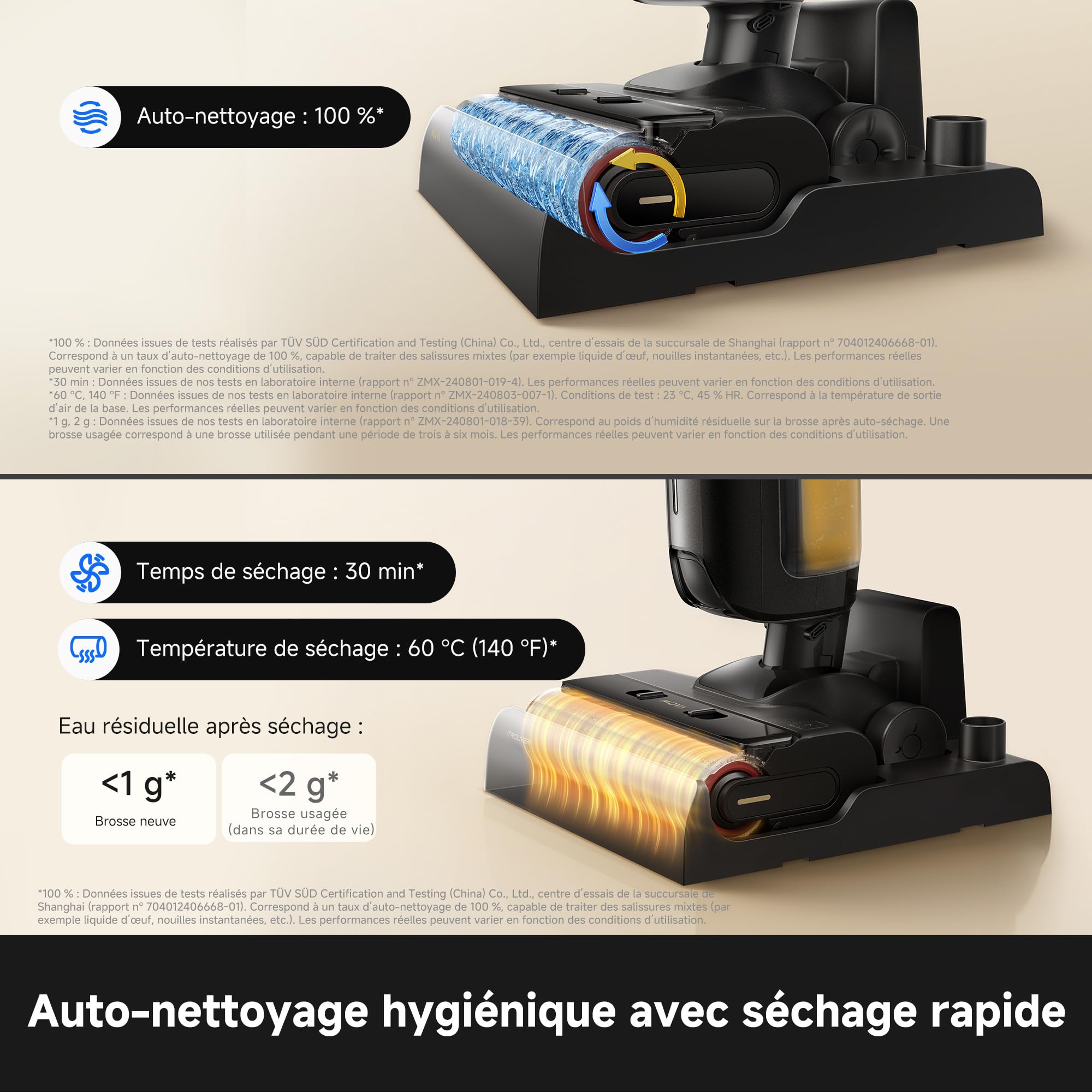 Mova M10 Air Set Aspirateur Laveur sans Fil, Aspiration 20 000Pa, Auto-Nettoyage avec séchage à l'air Chaud 60 °C, Solution Anti-odeurs, portée à Plat à 180°, Lavage des Bords