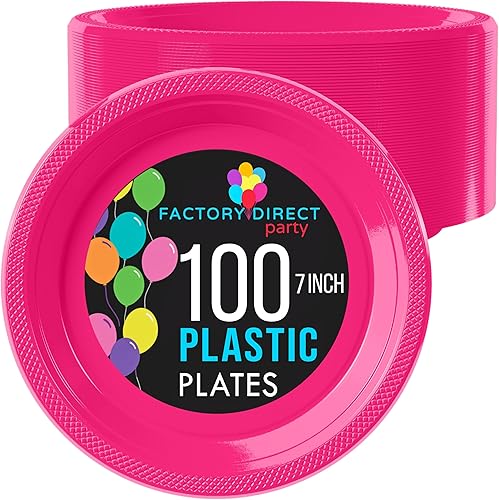 Exquisite Platos de postre de 7 pulgadas, platos de plástico de cerámica desechables, juego de 100 platos de cerámica desechables para fiestas,