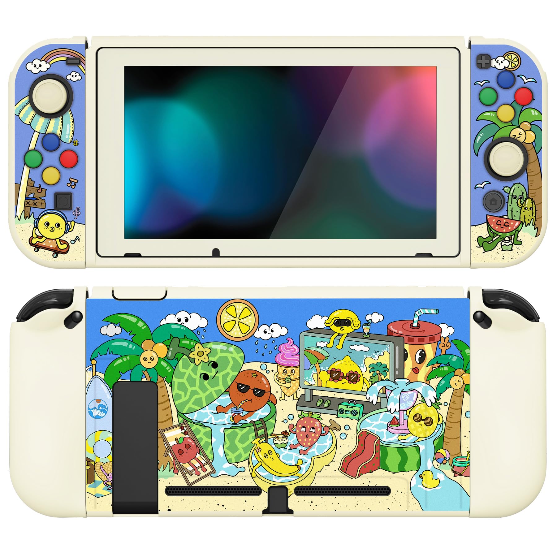 PlayVital ZealProtect Funda Protectora Suave para Nintendo Switch Accesorios Carcasa con Protector de Pantalla & Tapas de Agarre para el Pulgar & Pegatinas de ABXY Dirección Botón(Gatos en Piscina) — view 24