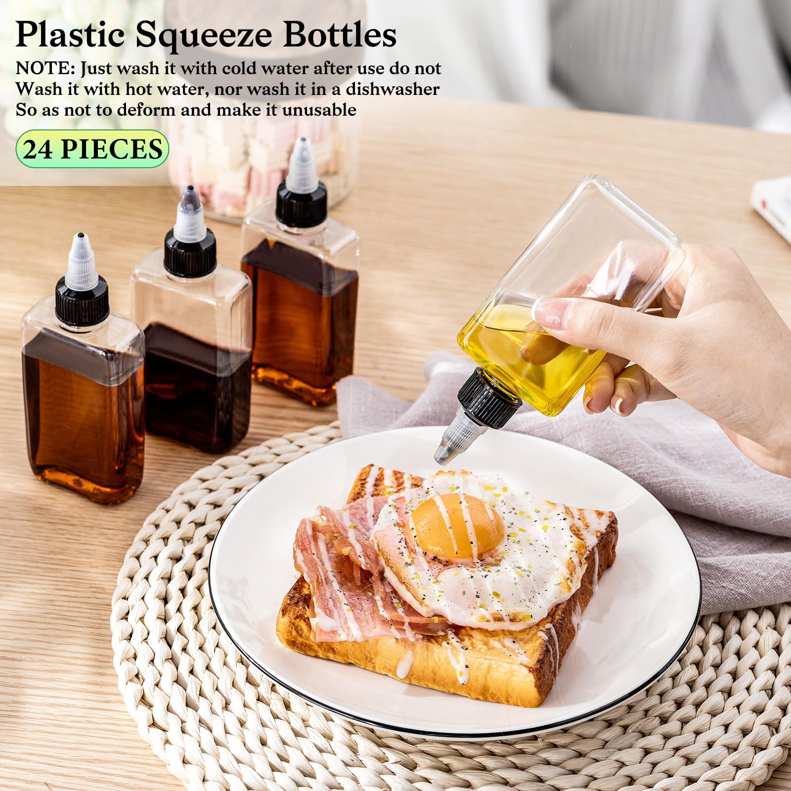Yaomiao Kleine Ölspenderflasche für Camping, Dosierflaschen mit Drehdeckel, Kunststoff, Boston Squeeze Flaschen, Flüssigkeit, Gewürzbehälter für Flüssigkeiten, Tinten, Essig, Öle, Soßen (24 Stück)