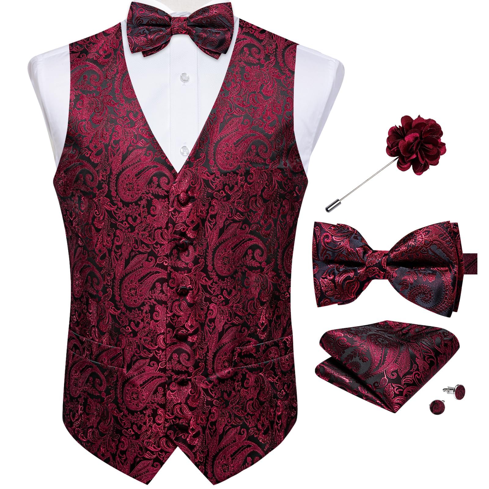 DiBanGu Mens Paisley Suit Vest Bowtie Formal/Casual Dress Waistcoat