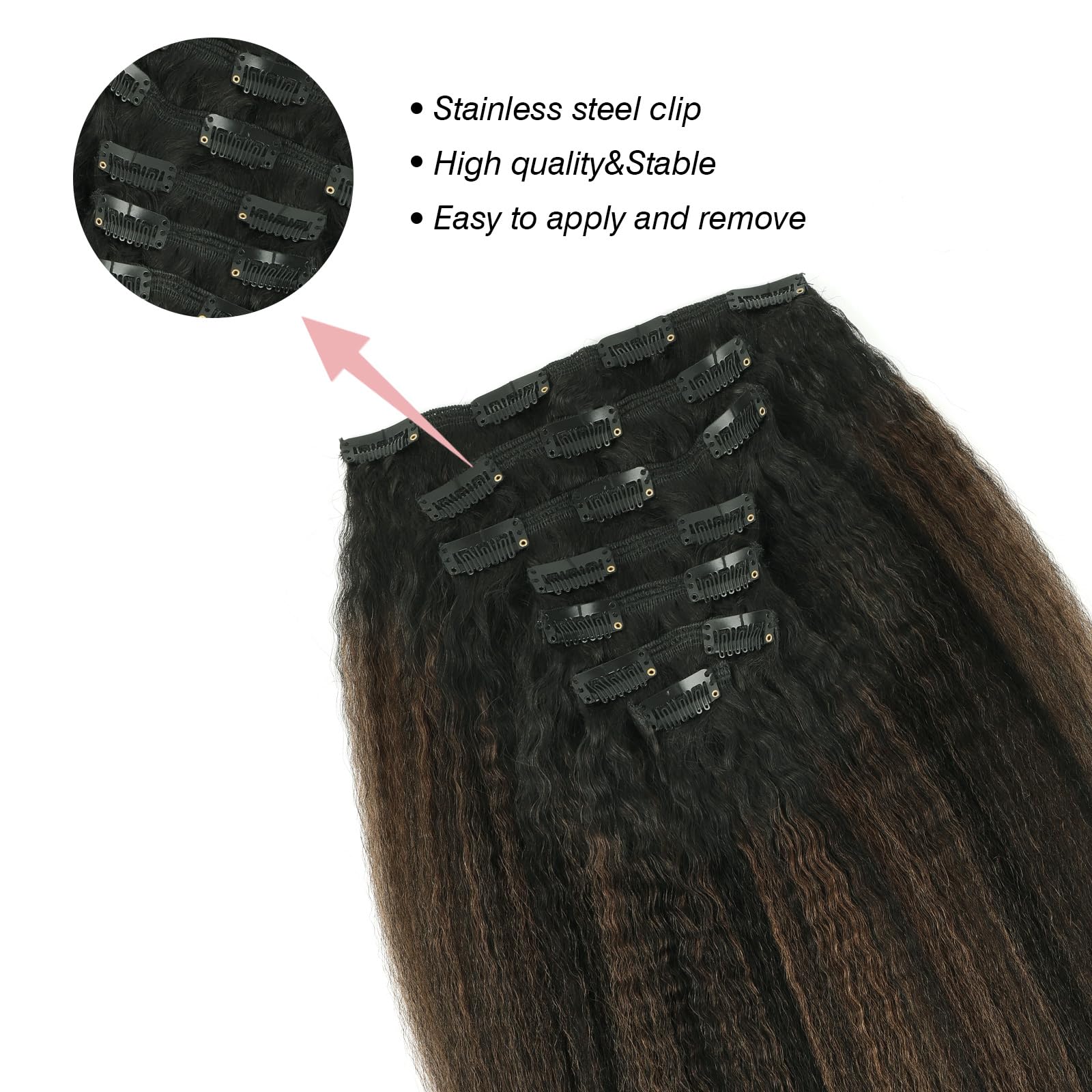 Sixstarhair Estensioni dei capelli umani Kinky Straight Clip Ins Doppia Trama con Radici Nere che si decolorano In Nero Naturale Con Marrone Cioccolato 4# per Donne Nere 120g 50cm 7 Pezzi
