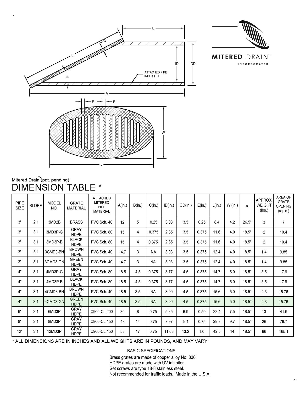 4" PVC Sch. 80 Mitered Drain W/Gray HDPE Grate - The Drainage Products - View #4