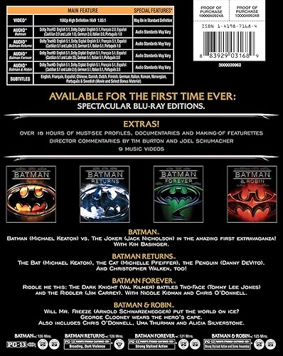Miniatura 2 de Batman The Motion Picture Anthology, 1989-1997 (Batman Batman Returns Batman Forever Batman & Robin) Blu-ray