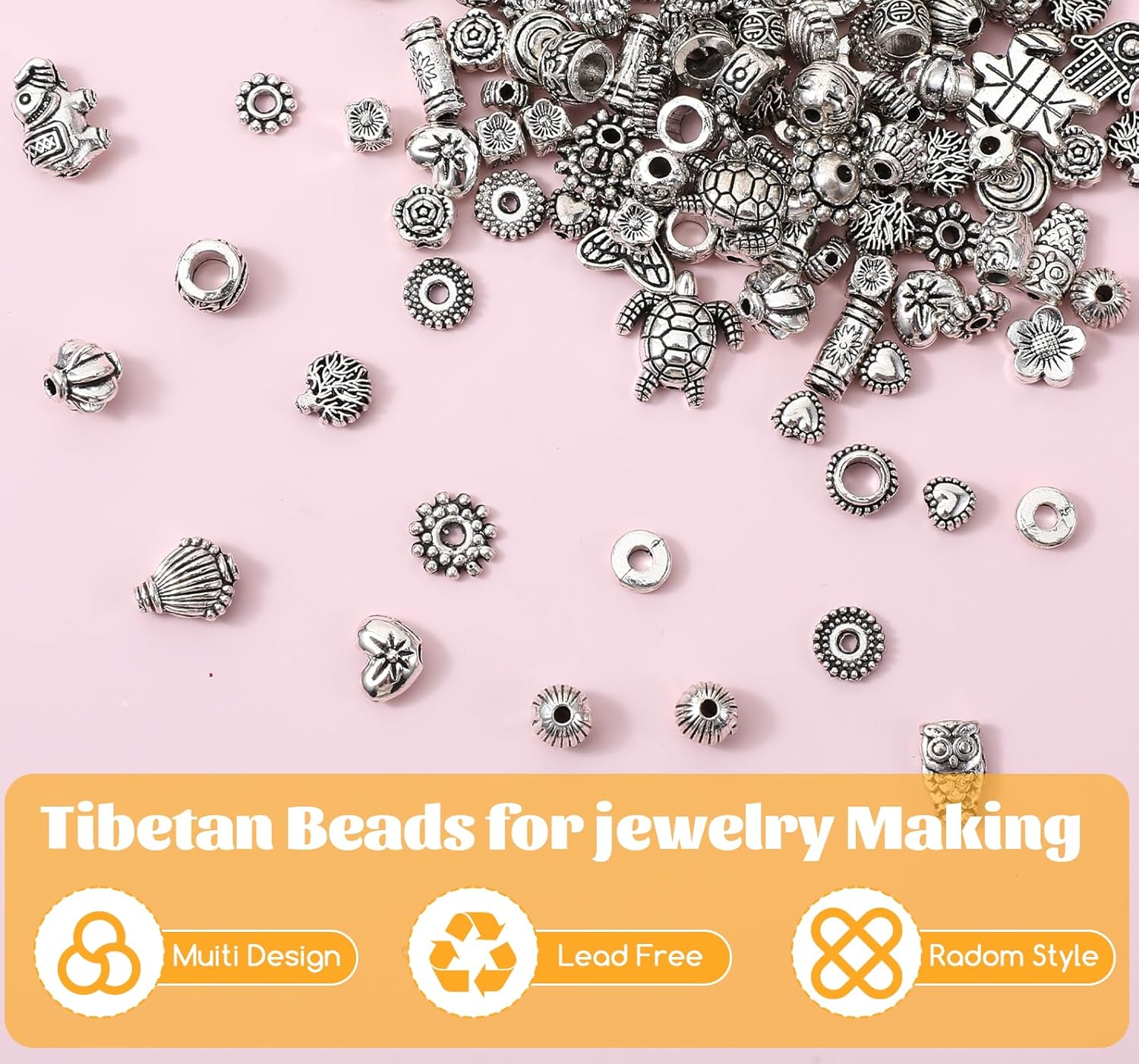 350 Pcs Spacer Beads for Jewelry Making, Silver Metal Bead Spacers, Assorted Styles for Bracelets, Necklaces, Earrings - Image 3