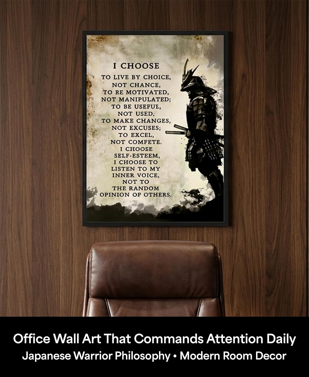 AMERICAN LUXURY GIFTS Samurai Motivational Wall Art – Warrior Poster for Office & Gym – Stoic Bushido Decor for Men & Dojo – Discipline Quote Print – 11x17 Black Framed – Made in USA Archival Matte