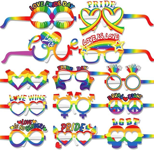 HOWAF Gay Pride Rainbow Paper Glasses, 26 Pack LGBT Gay Pride Glasses Rainbow Party Photo Booth Props Fancy Dress Costume Accessories for Women Man Gay Pride Celebrations Birthday Party Supplies