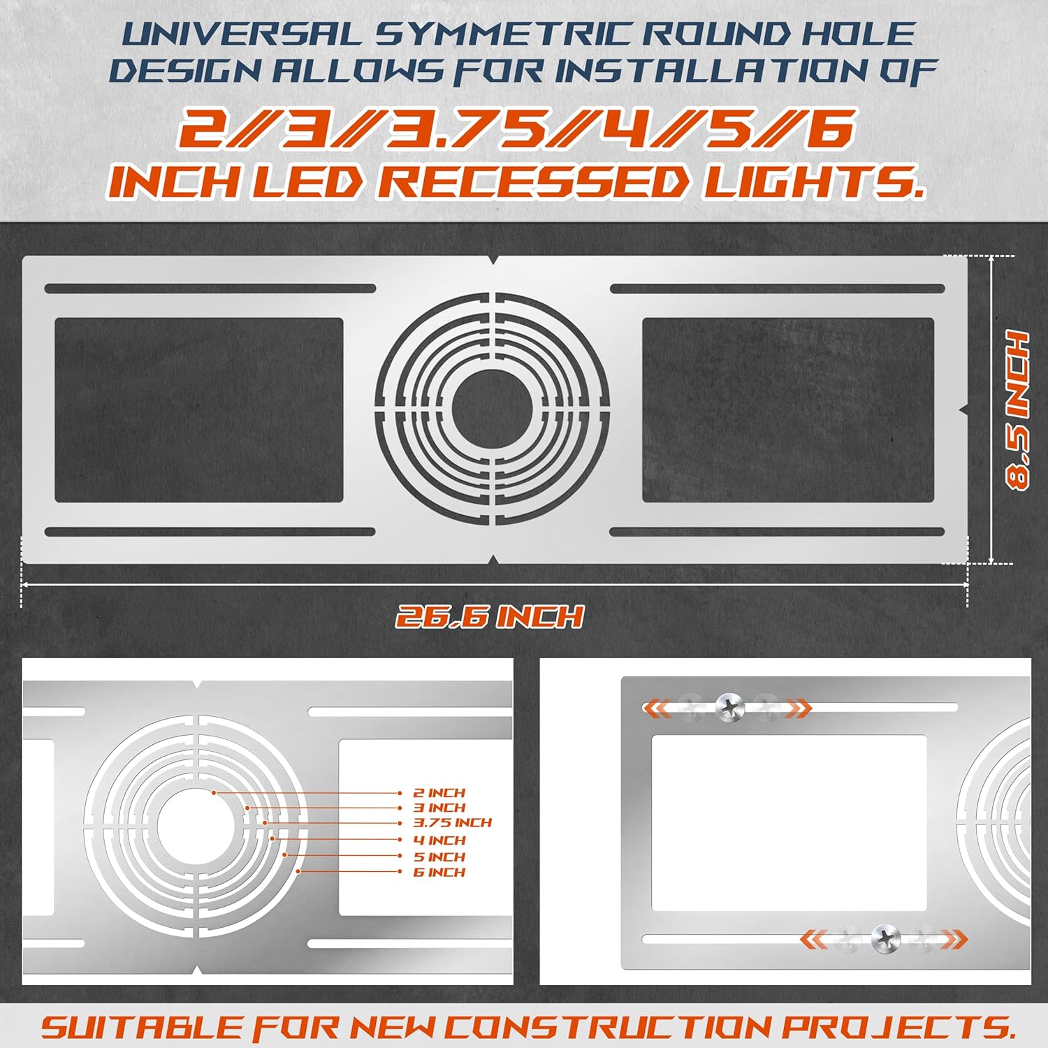 New Construction Mounting Plate, 24PC, 2-3-3.75-4-5-6 Inch, LED Recessed Lighting Housing Plate for New Construction and Remodeling, Shallow Recessed Led Lighting Plate, Rough-in Wafer Light Bracket
