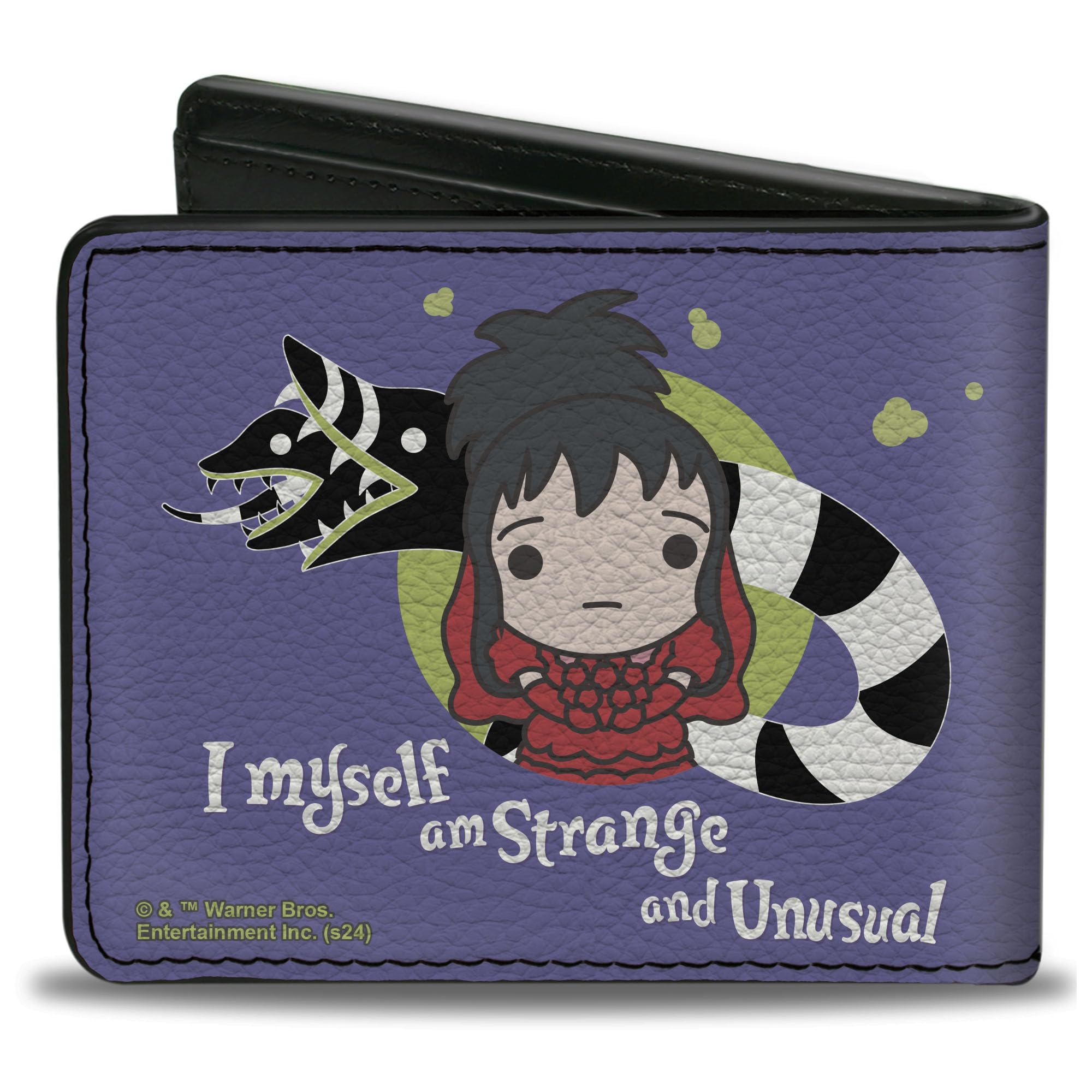 Beetlejuice Wallet, Bifold, Beetlejuice Chibi Lydia and Sandworm Strange and Unusual Pose, Vegan Leather
