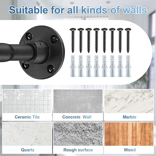 Miniatura 9 de Barra de cortina de ducha industrial, barras de cortina resistentes de 1 pulgada para baño, ventanas, divisor de habitaciones, patio al aire libre,