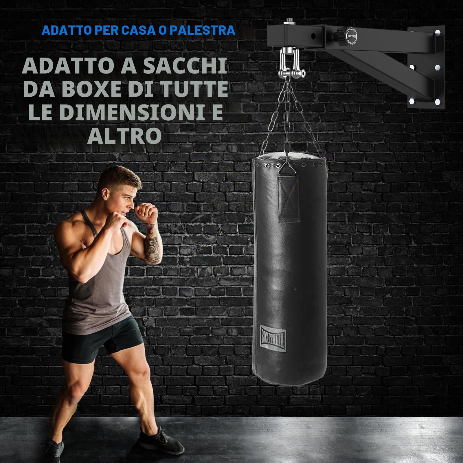 BaiYuan Gancio per Sacco, Supporto da Parete per Sacco da Boxe, Staffa da Parete Regolabile per Sacco da Boxe, per casa o Palestra, per Sacco da Kickboxing, Muay Thai, ECC. (Supporta Fino a 363 kg)