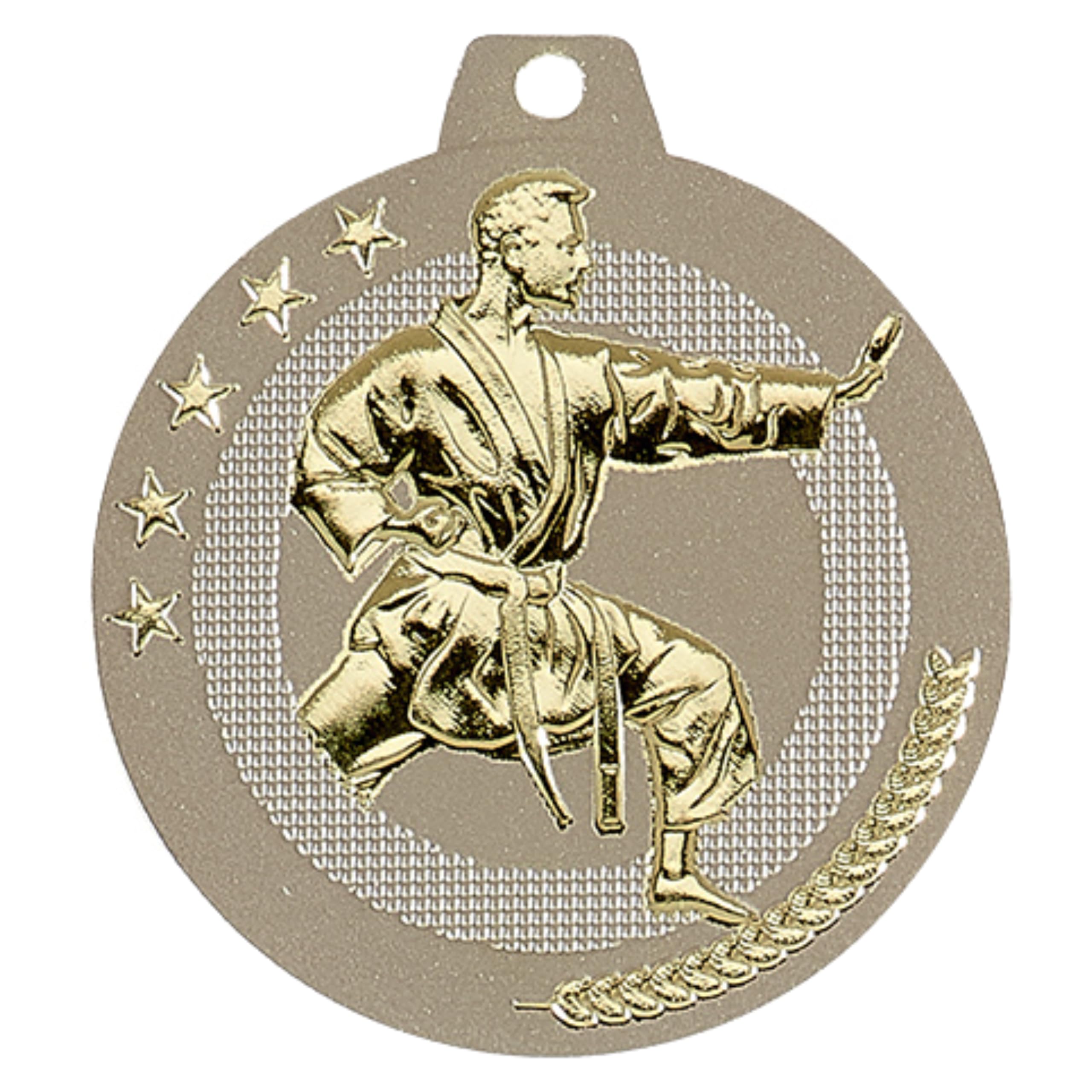 Karate Medaille 50 mm, Sportmedaille aus Eisen mit Band, Karate Auszeichnung für Turnier, Verein, Schule & Wettkampf, Medaillon für Sieger, Kampfsport Ehrung | Aus Eisen