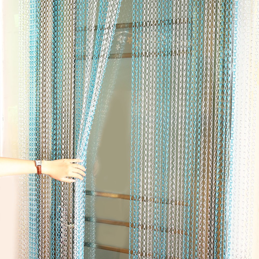 Vorhang aus Aluminiumkette, 210x90cm Aluminium Fliegenvorhang Insektenschutz Fliegengitter Tür Kettenvorhang (blau + Silber)
