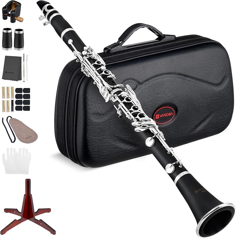 Bb Clarinet Kit for Intermediate, Ebonite Body, Silver-Plated Keys | 17-Key French System, 2 Barrels, 4C Mouthpiece, School Band Orchestra, Student, Complete Kit