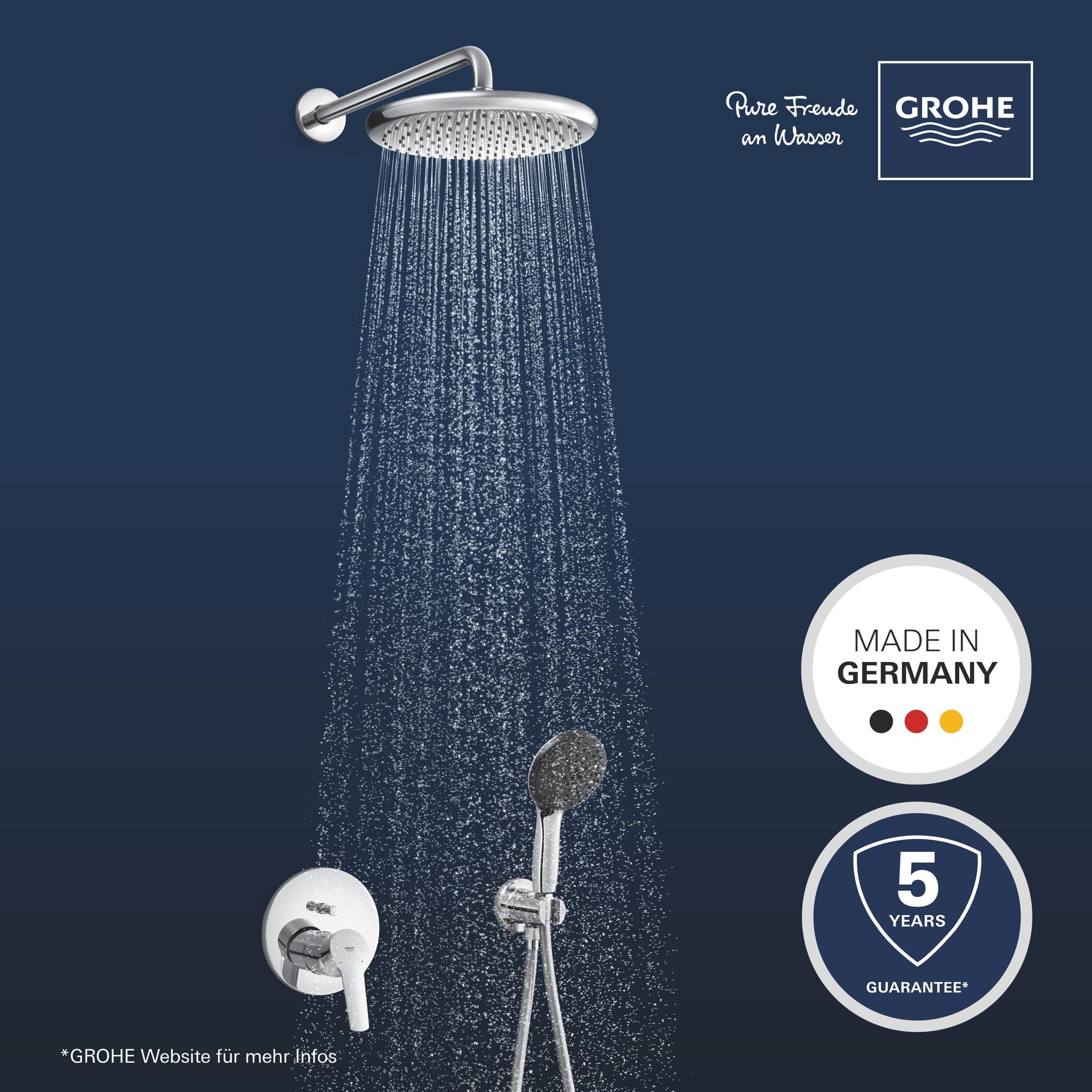 GROHE Start 250, Unterputz Duschsystem (25cm Regendusche mit Mischbatterie, Kopfbrause 1 Strahlart, Duschkopf 2 Strahlarten, Komplettset mit 1,50m Duschschlauch und Wandanschluss) rund, chom, 25292000