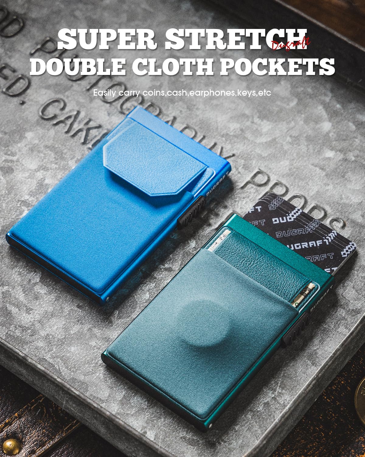 DUGRAFT Porta Carte con Tasca per Soldi, Minimalista da Uomo Sottile in Alluminio Metallo Pop-Up Portafoglio con Confezione Regalo, Contiene 5 Carte e Contanti